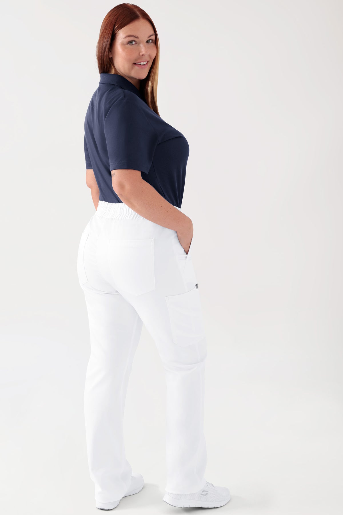 COMFY FLEX Stretch Hose Unisex - 1/1 Länge weiss, Vue de dos Le mannequin mesure 173 cm et porte la taille L
