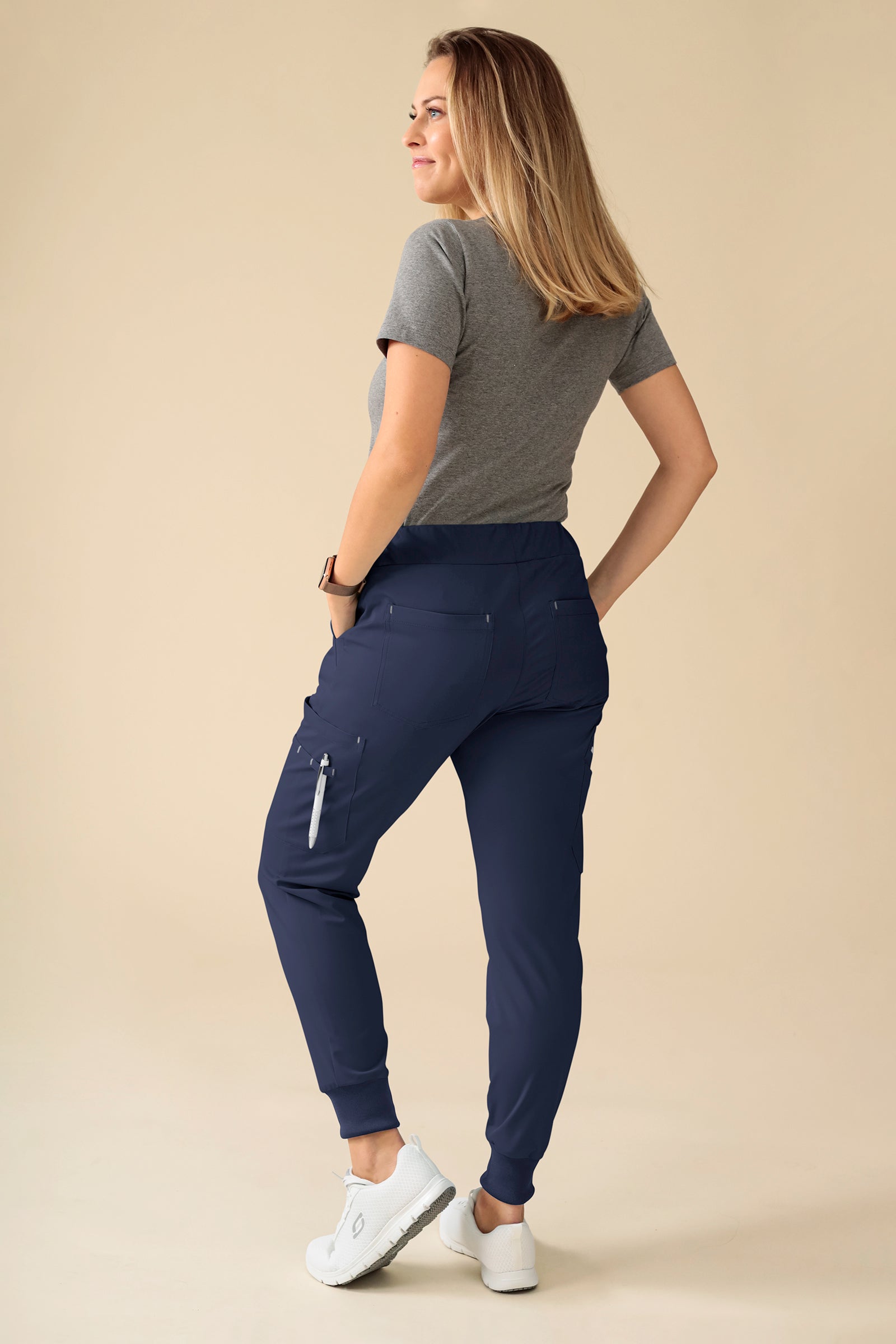KAERE Hose Damen - Saumbündchen Kurzgr. mit Beintaschen navy, Vue de dos