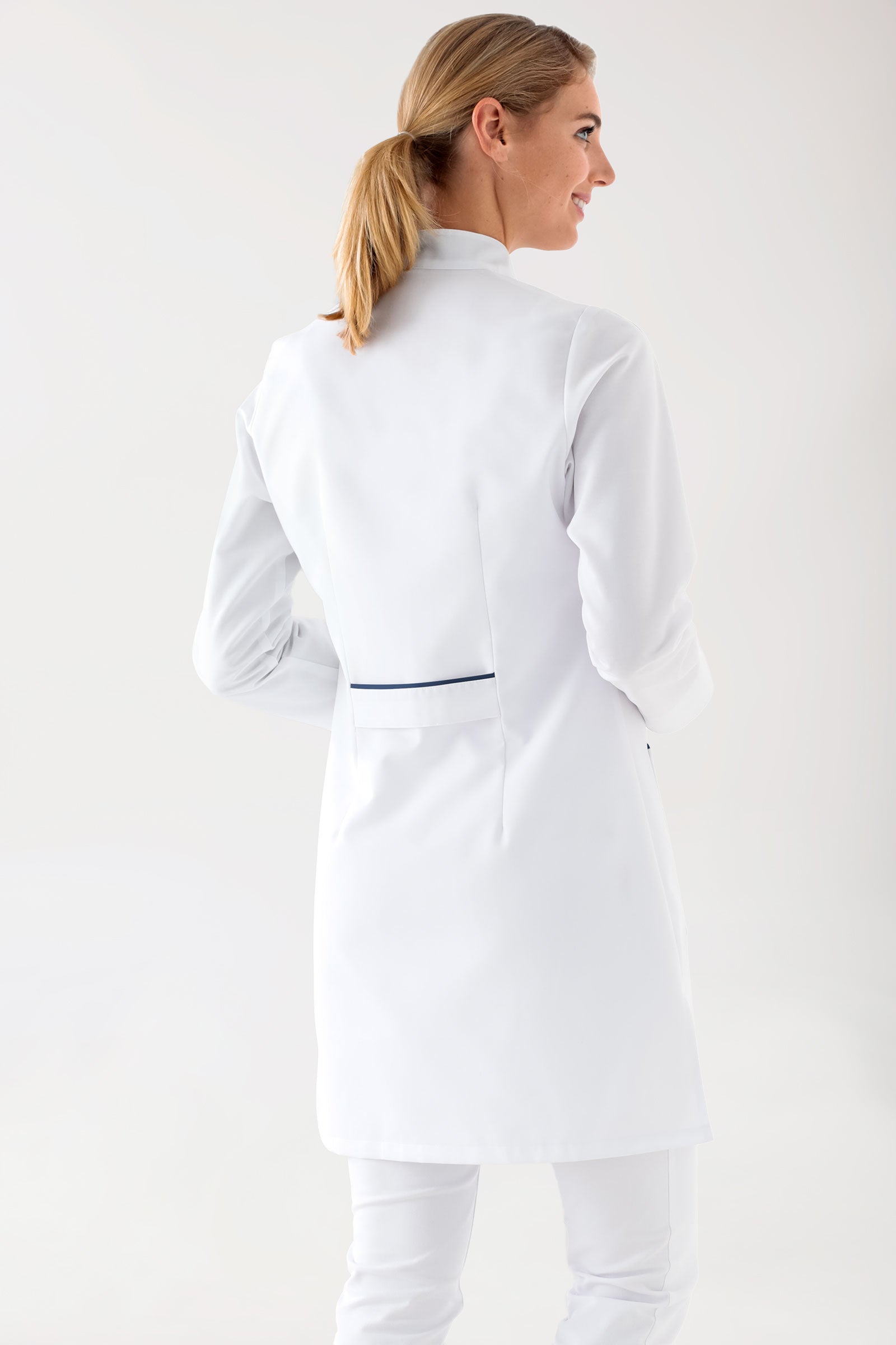 Kurzmantel Damen - Stehkragen weiss/navy, Vue de dos