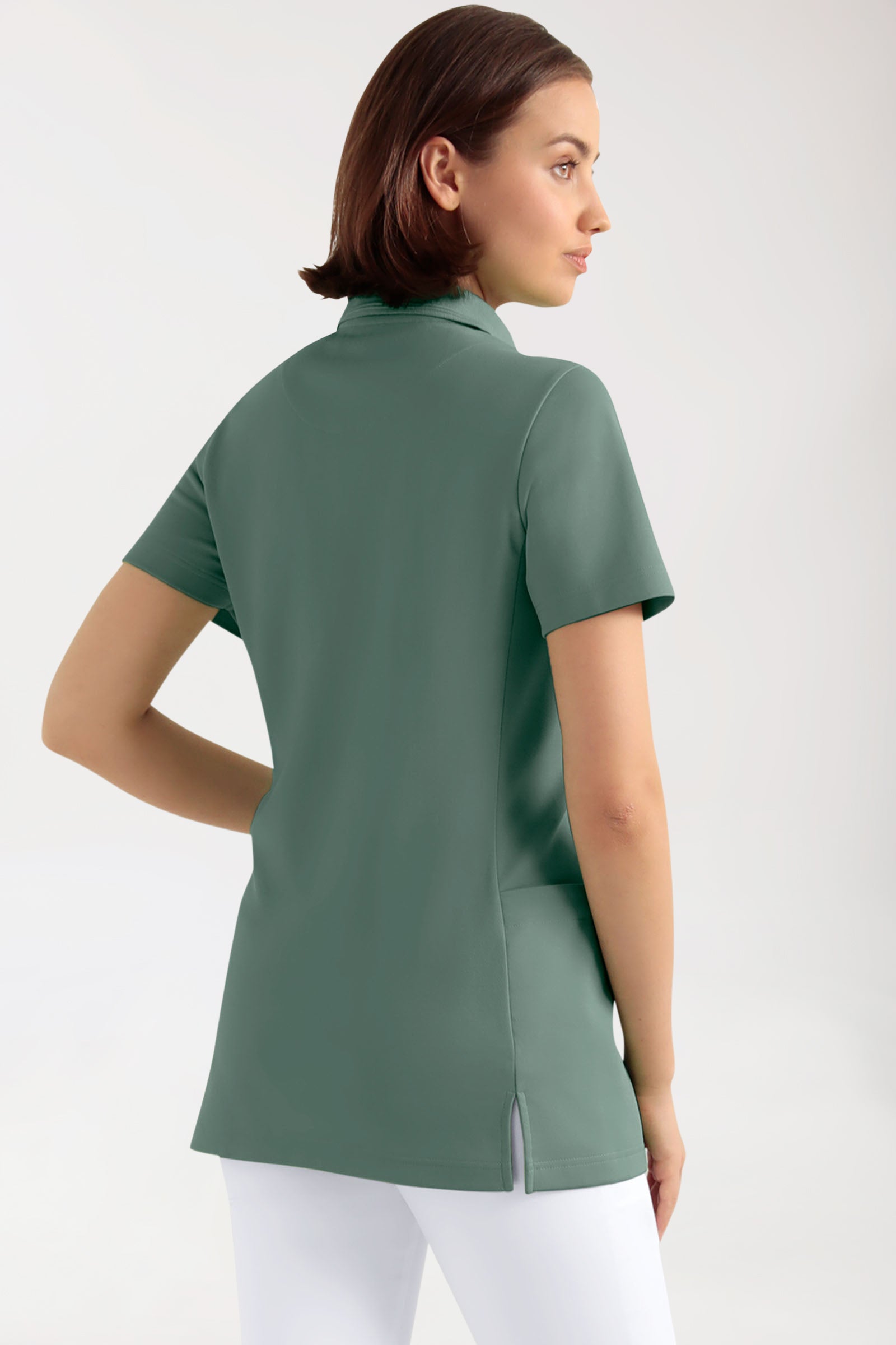 COMFY FLEX Stretch Schlupfkasack Damen - Polokragen dunkelgrün, Vue de dos