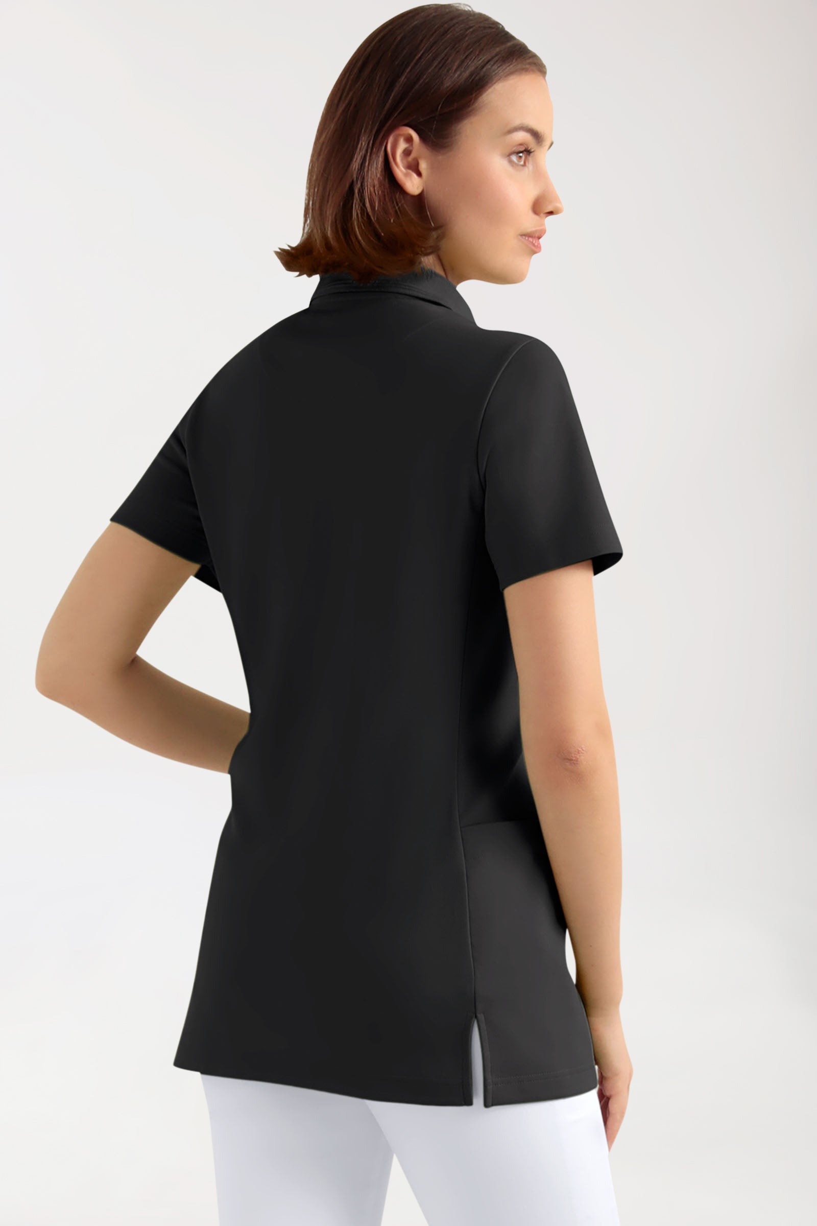 COMFY FLEX Stretch Schlupfkasack Damen - Polokragen schwarz, Rückansicht