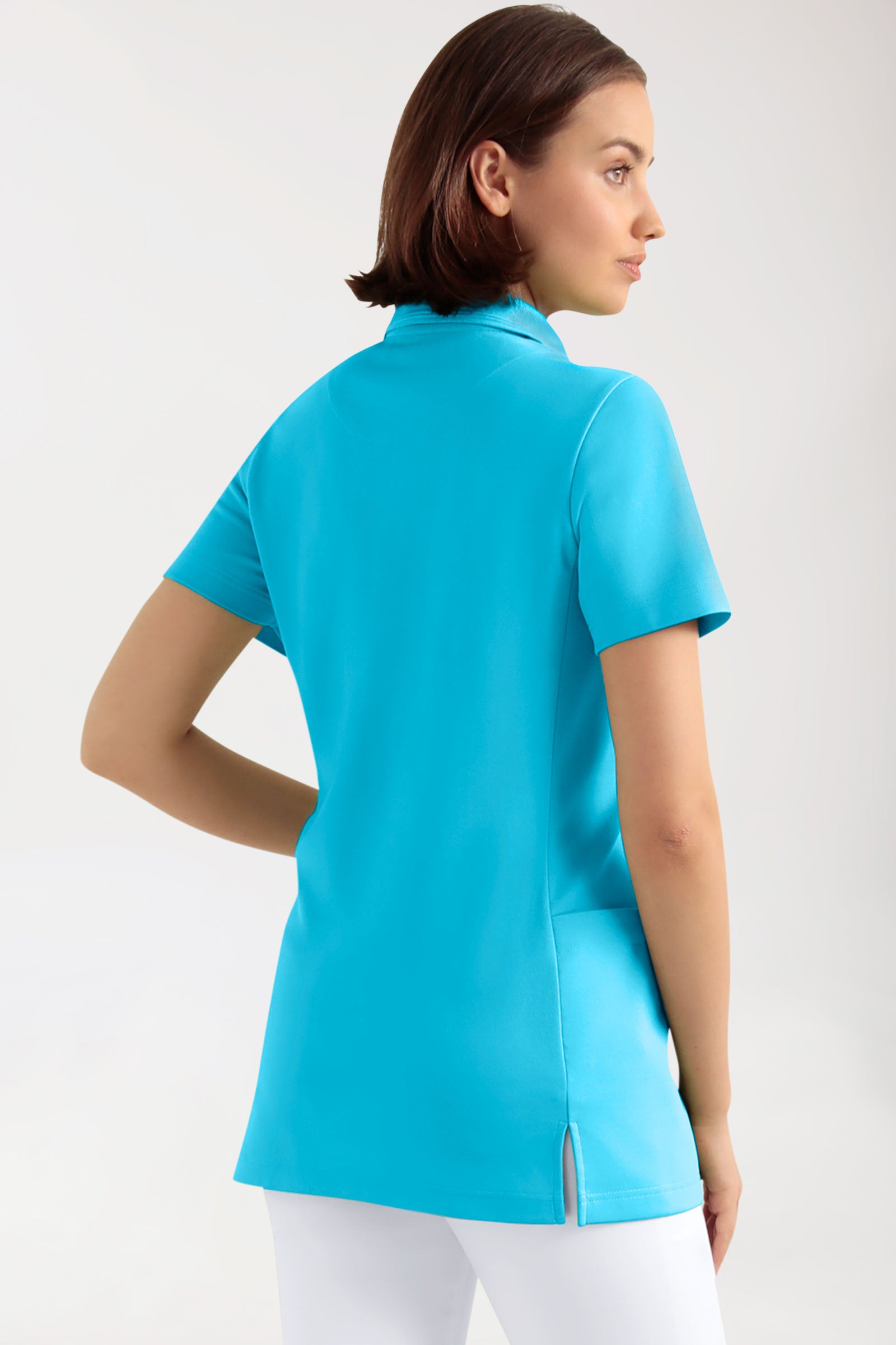 COMFY FLEX Stretch Schlupfkasack Damen - Polokragen türkis, Vue de dos