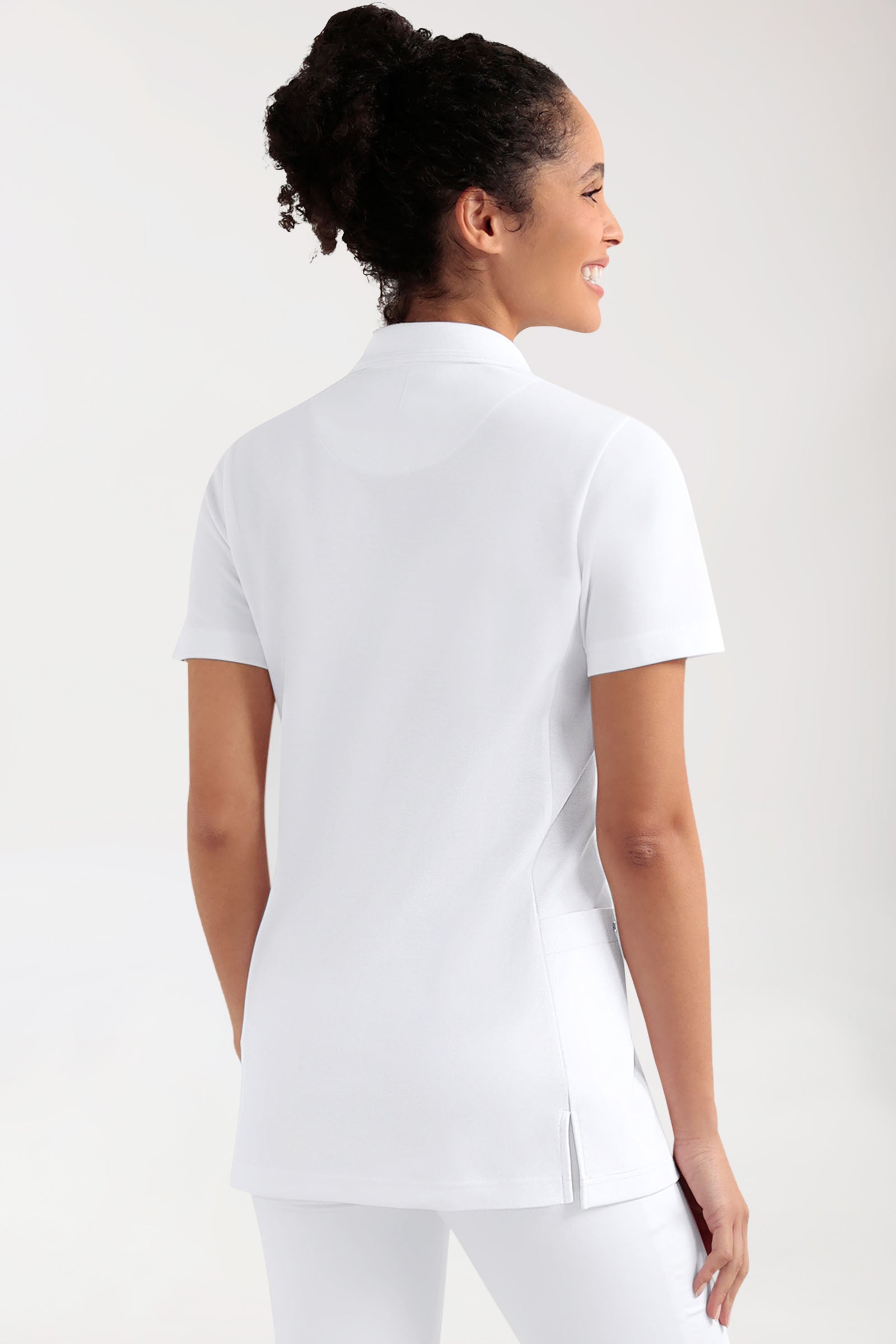 COMFY FLEX Stretch Schlupfkasack Damen - Polokragen weiss, Rückansicht