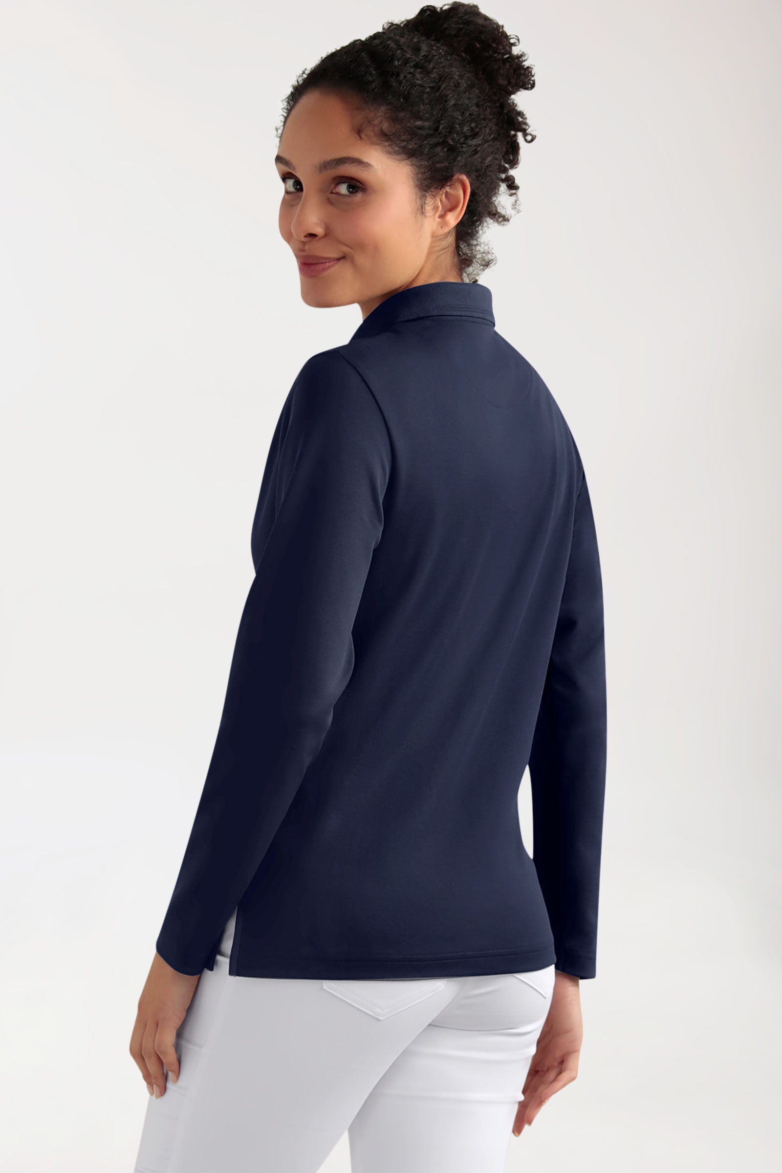 COMFY FLEX Stretch Longsleeve Damen - Polokragen navy, Vue de dos