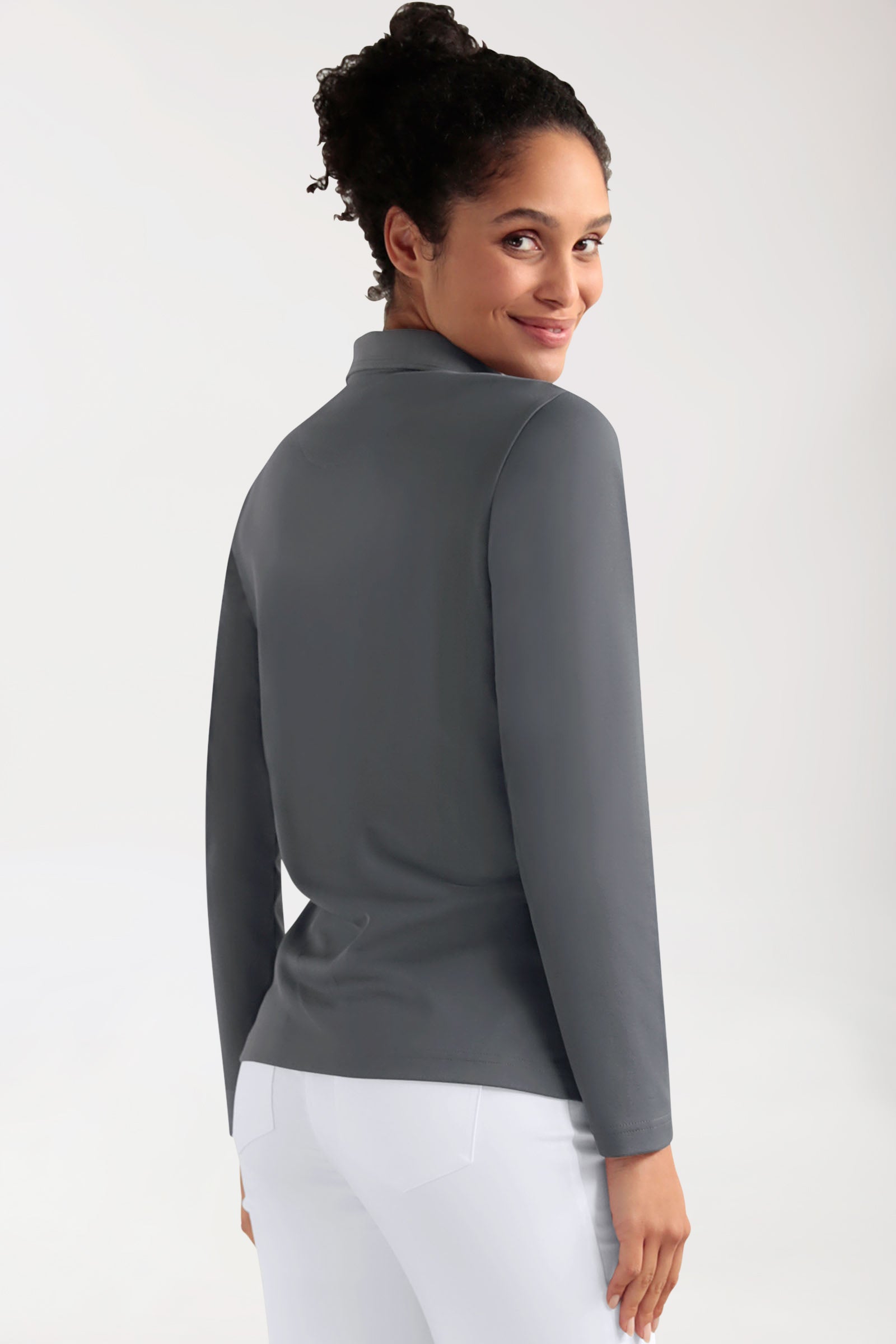 COMFY FLEX Stretch Longsleeve Damen - Polokragen steingrau, Vue de dos