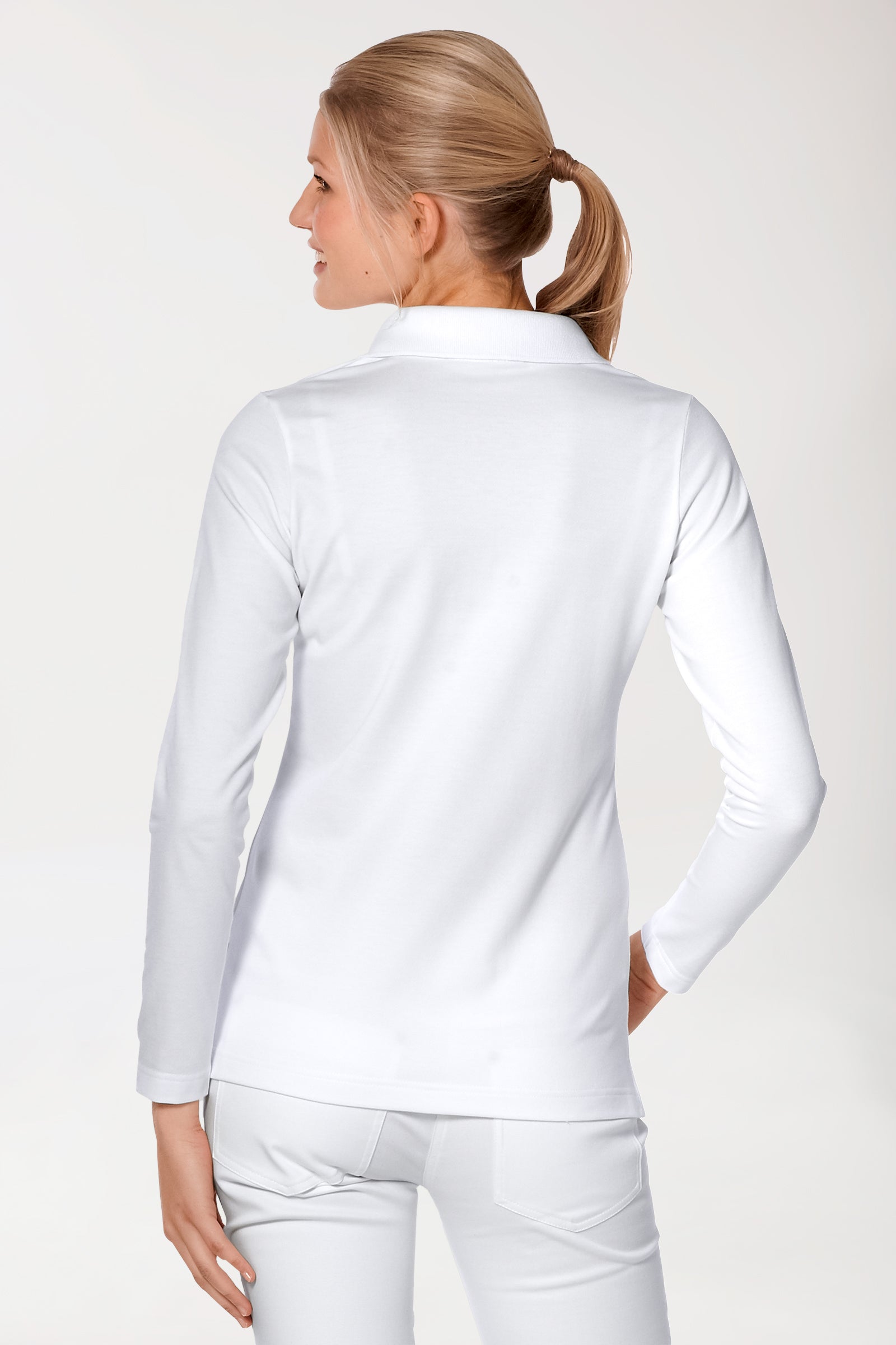 Stretch Shirt Damen - 1/1 Arm mit Polokragen weiss