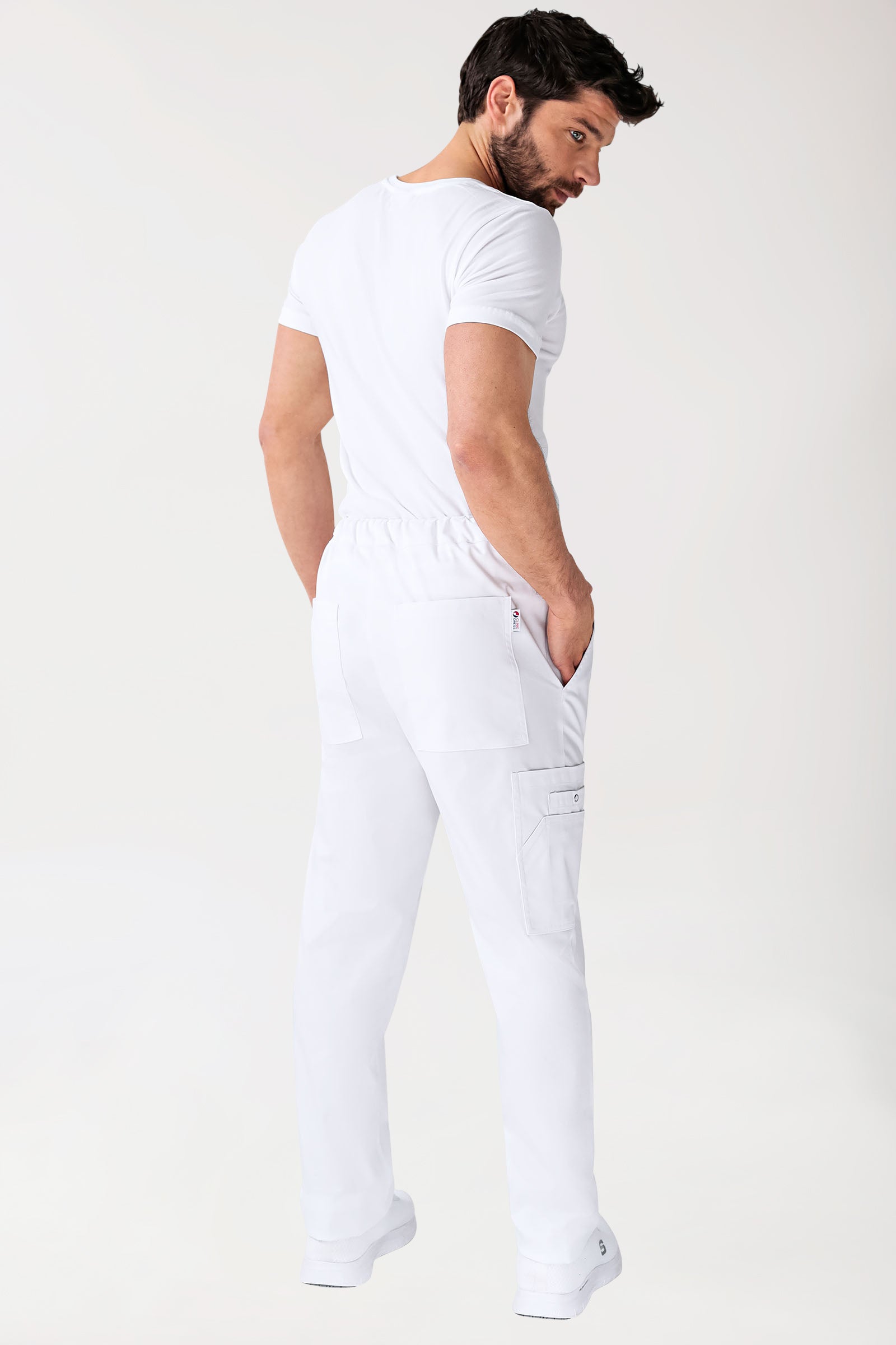 CLINIC STRETCH Hose Unisex - mit Beintasche Kurzgr. weiss, Vue de dos
