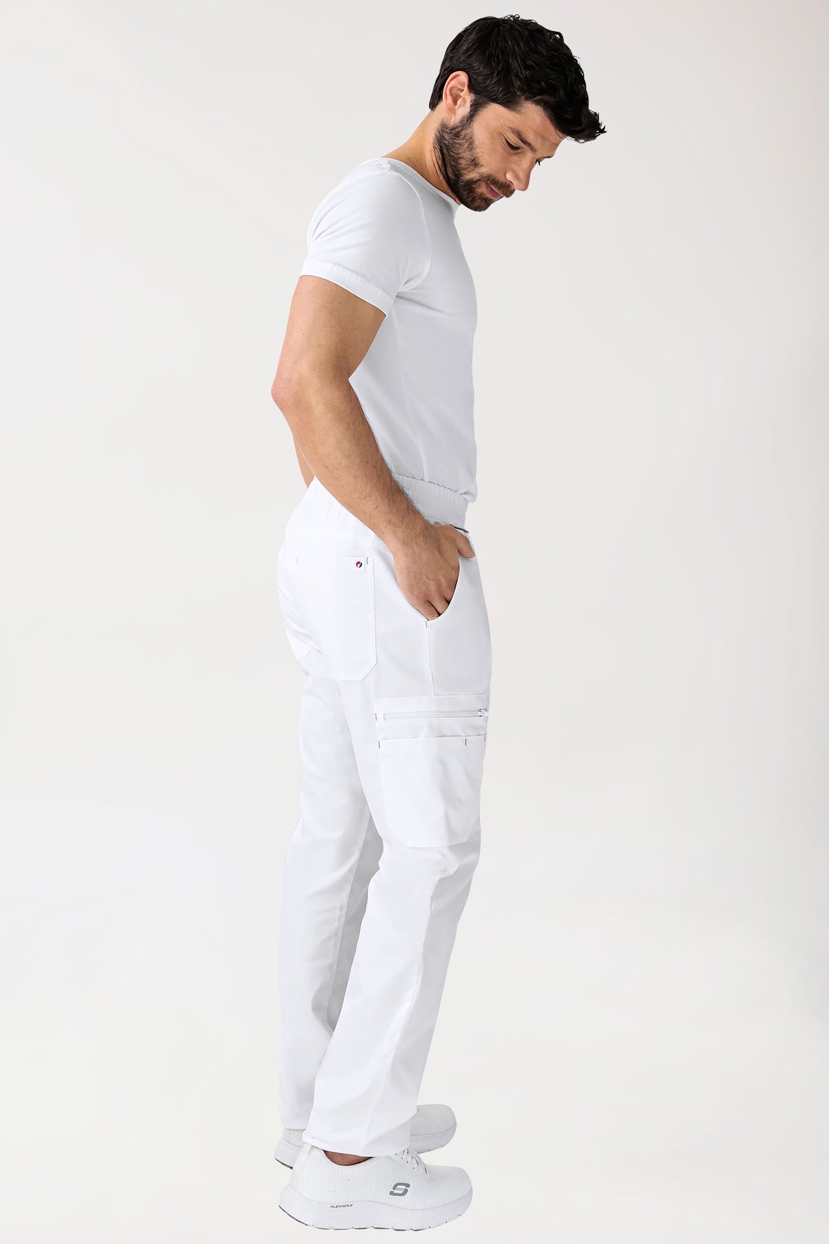 CLINIC STRETCH Hose Herren - gerader Saum Kurzgr. weiss/grau, Rückansicht