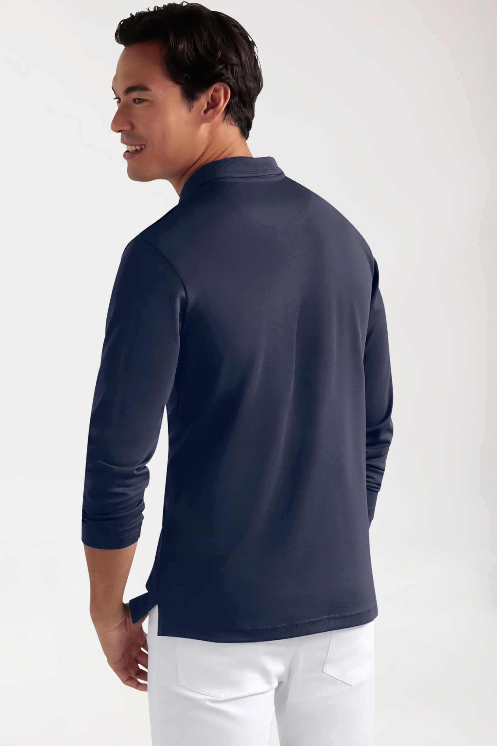COMFY FLEX Stretch Longsleeve Herren - Polokragen navy, Rückansicht