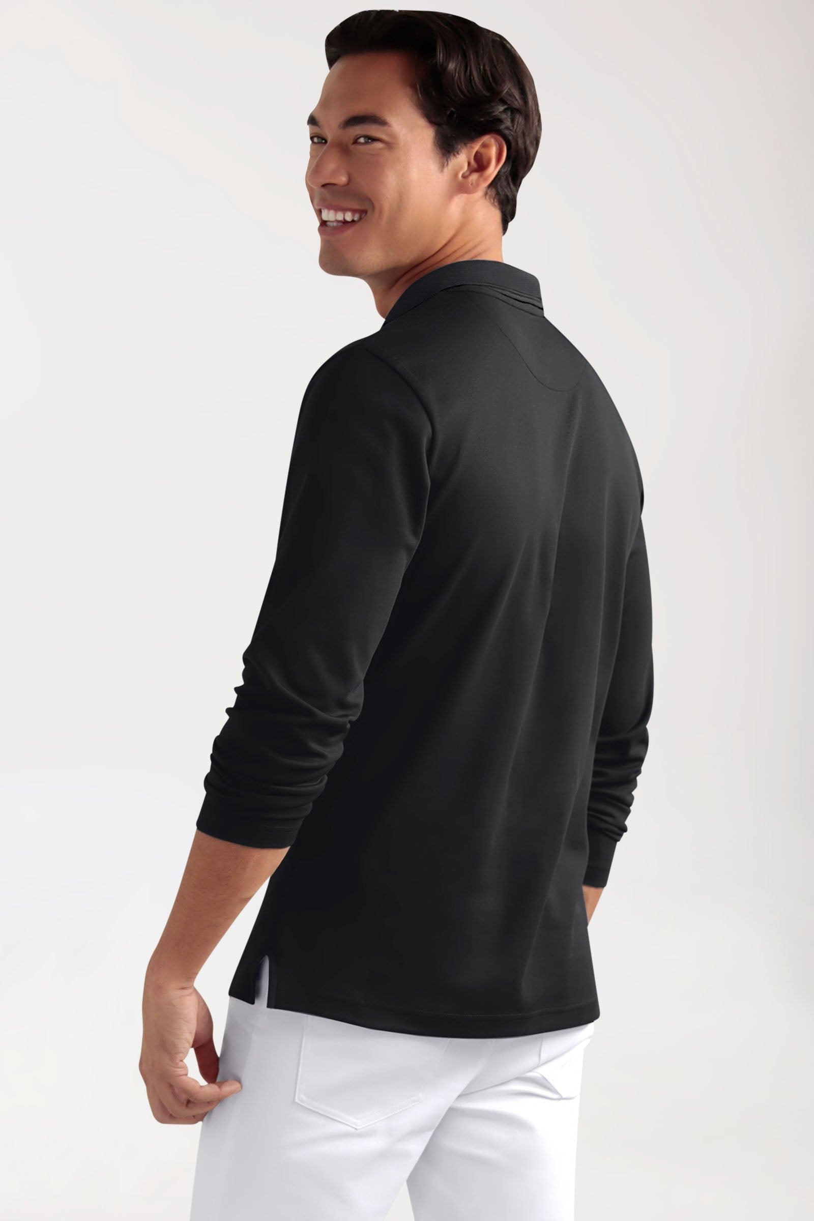 COMFY FLEX Stretch Longsleeve Herren - Polokragen schwarz, Vue de dos
