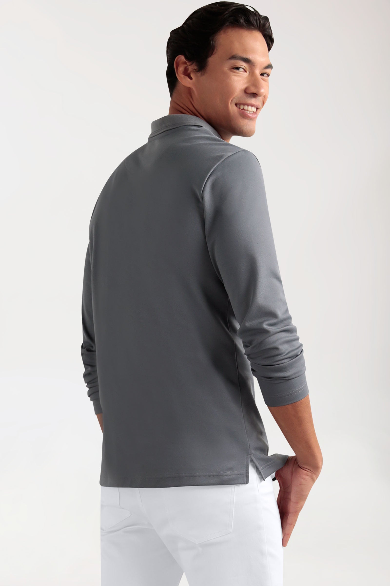 COMFY FLEX Stretch Longsleeve Herren - Polokragen steingrau, Vue de dos