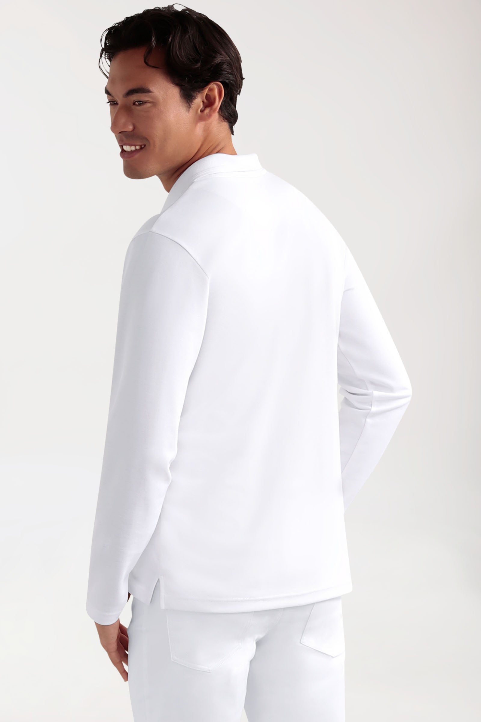 CORE Longsleeve Herren Double Face Piqué - Polokragen weiss
