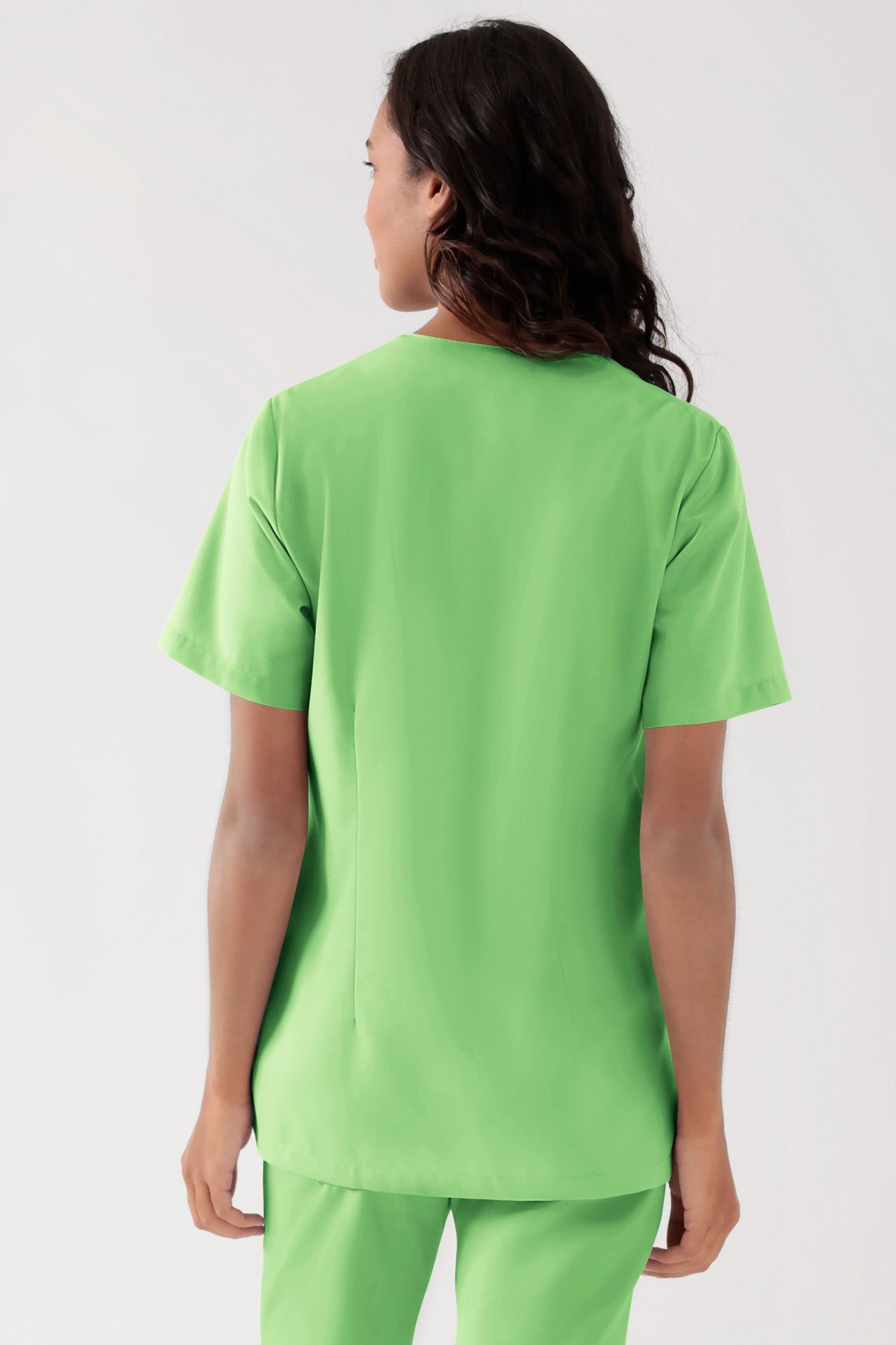 TENCEL™ Schlupfkasack Damen - V-Ausschnitt apfelgrün, Rückansicht