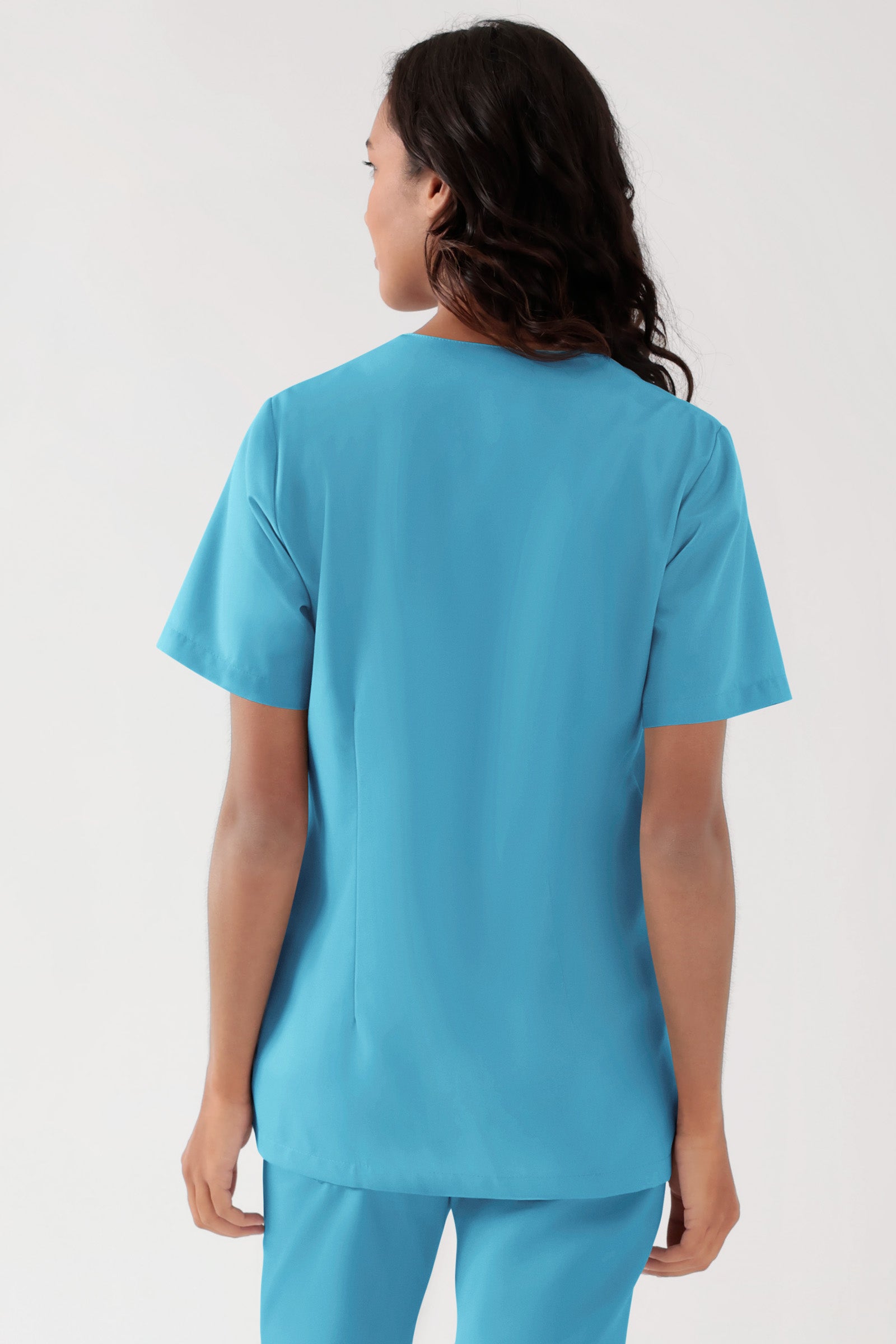 TENCEL™ Schlupfkasack Damen - V-Ausschnitt dark türkis, Rückansicht