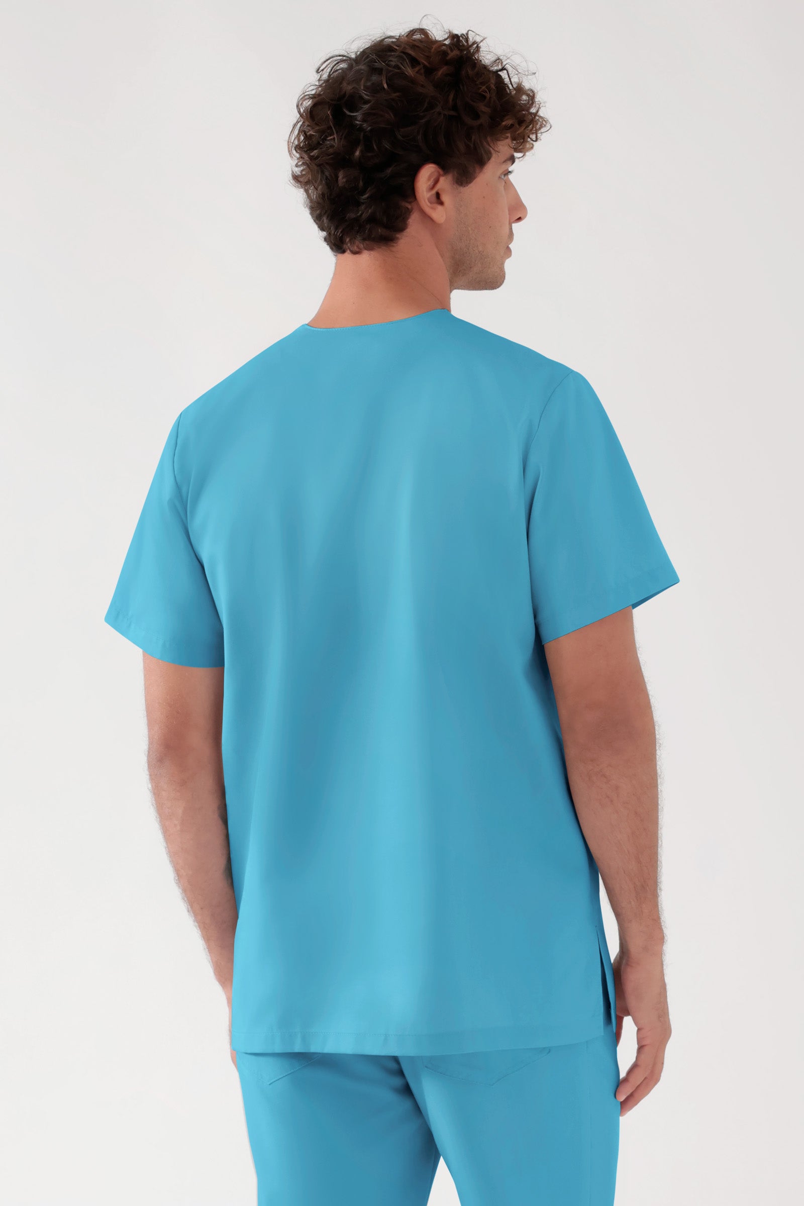TENCEL™ Schlupfkasack Herren - V-Ausschnitt dark türkis, Rückansicht