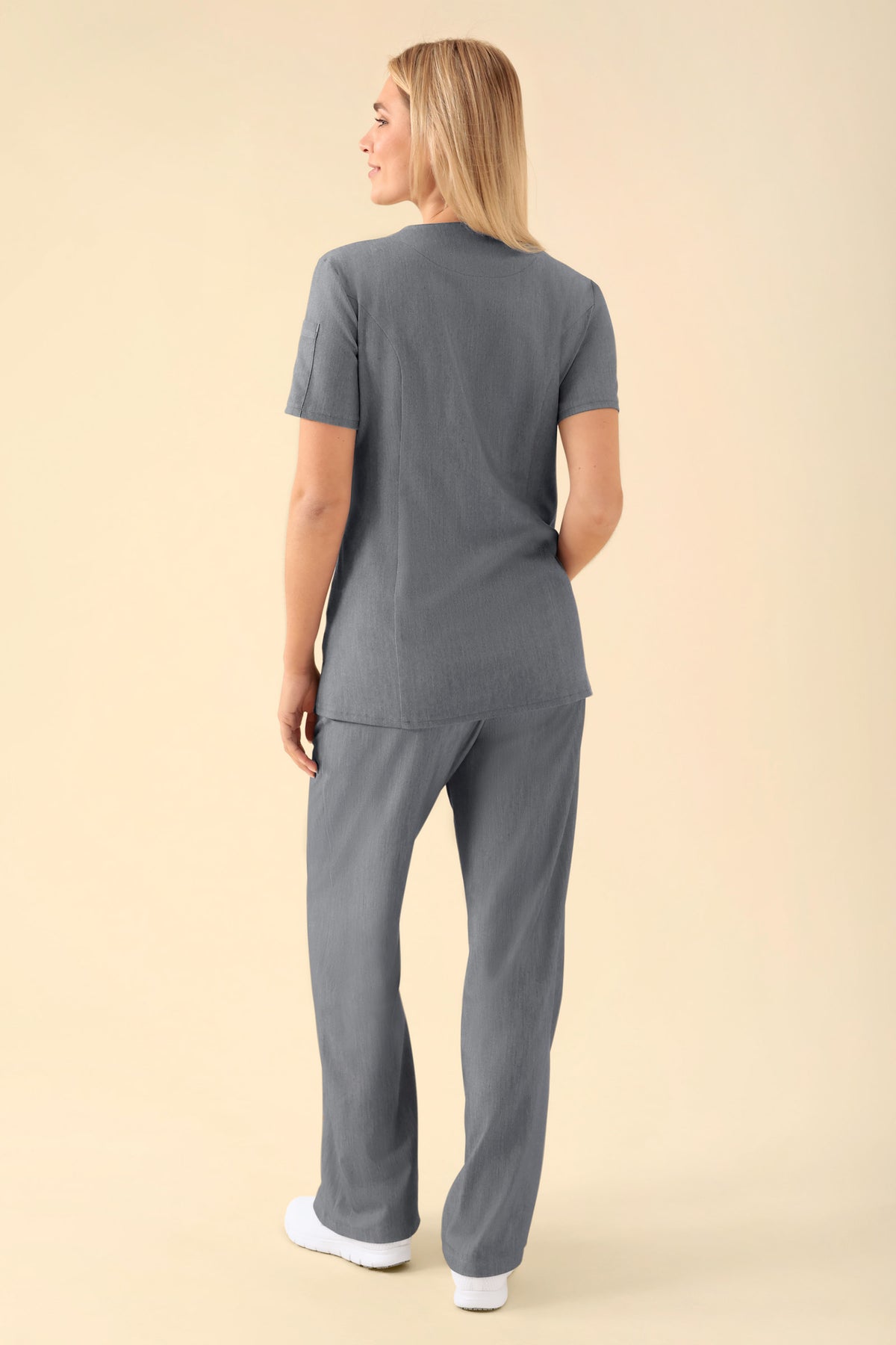 KAERE Kasack Damen - durchgeknöpft dunkelgrau melange, Vue de dos Le mannequin mesure 177 cm et porte la taille S