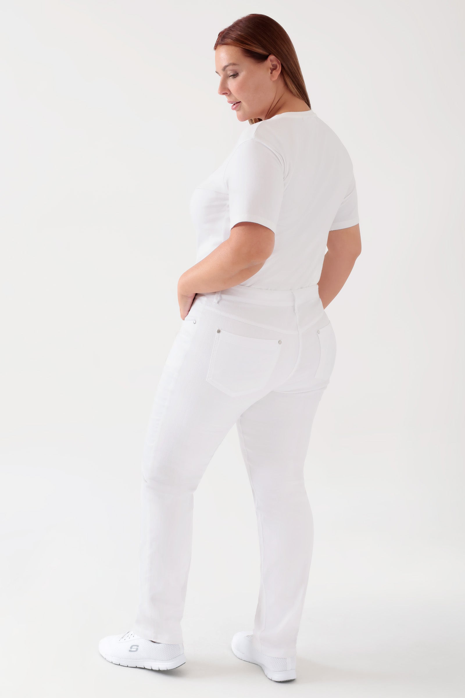 5-Pocket Hose Damen - Jeanslook weiss, Rückansicht