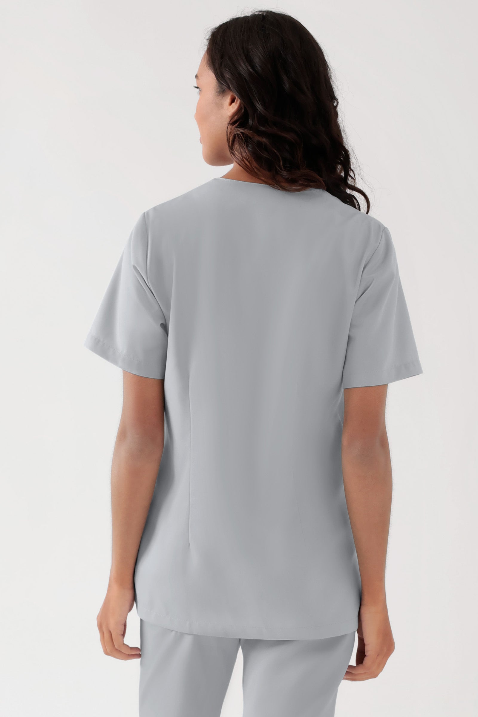 TENCEL™ Schlupfkasack Damen - V-Ausschnitt perlgrau, Rückansicht