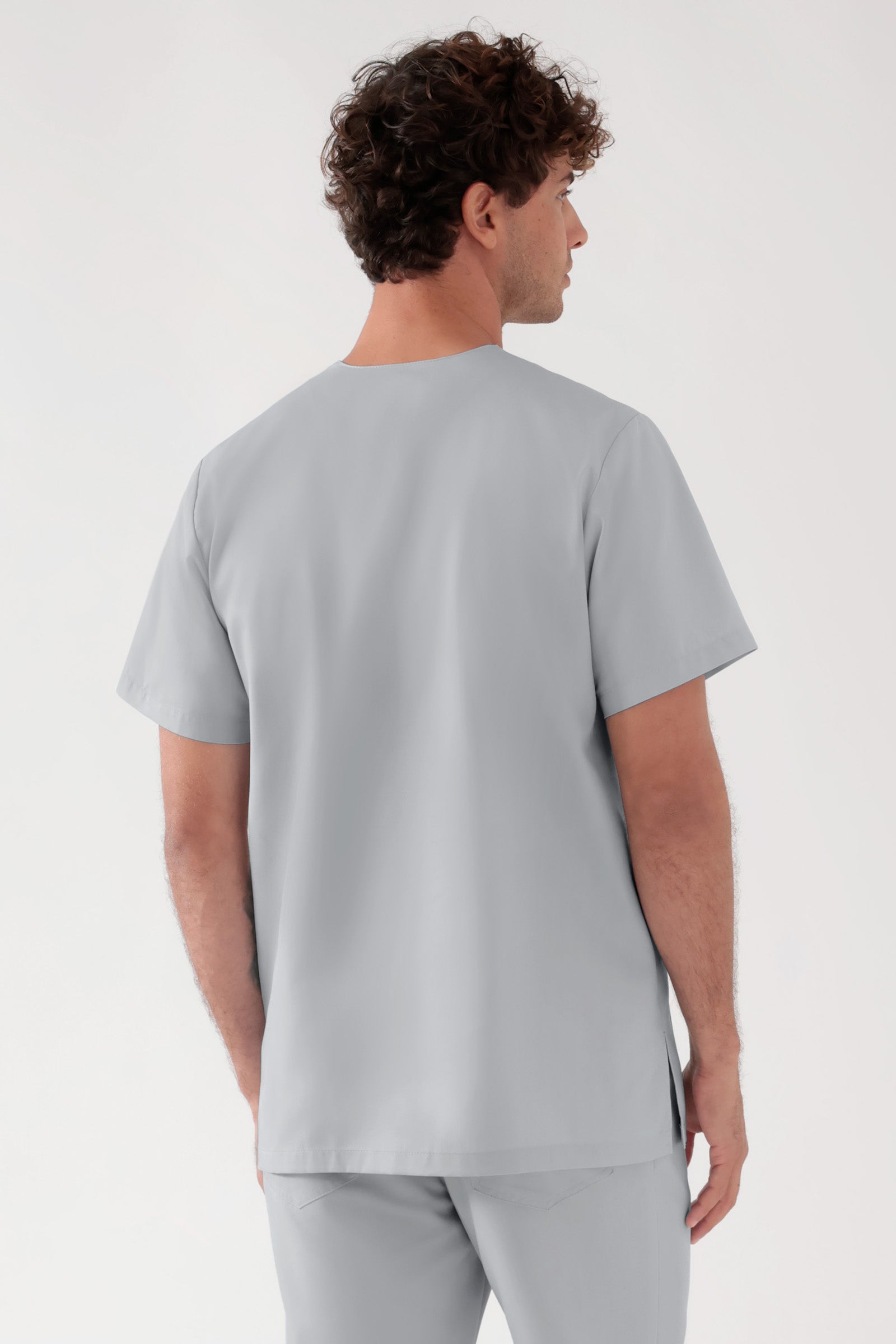 TENCEL™ Schlupfkasack Herren - V-Ausschnitt perlgrau, Rückansicht
