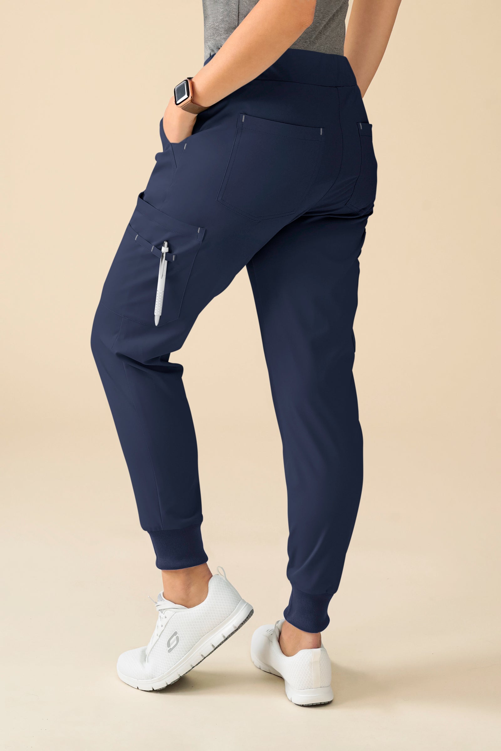 KAERE Hose Damen - Saumbündchen Kurzgr. mit Beintaschen navy, Vue de dos