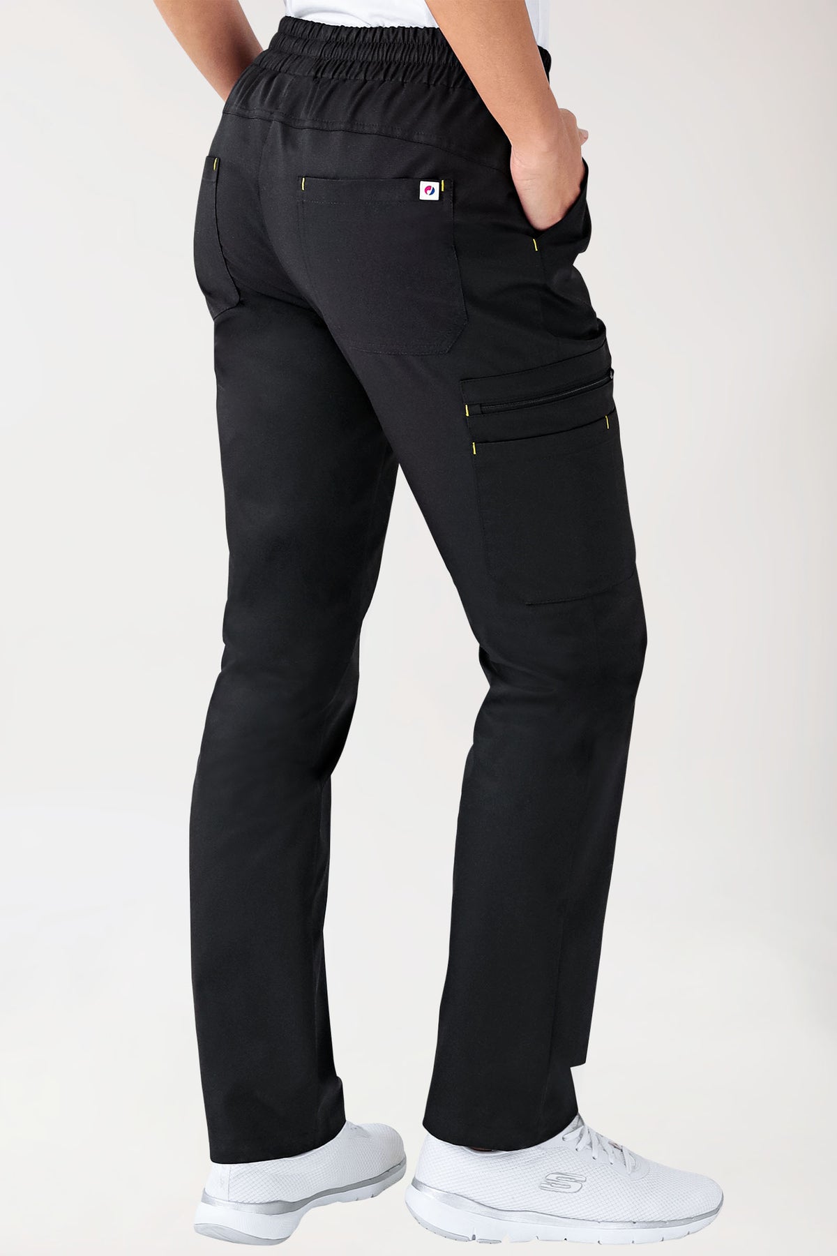 CLINIC STRETCH Hose Damen - gerader Saum schwarz/gelb, Vue de dos