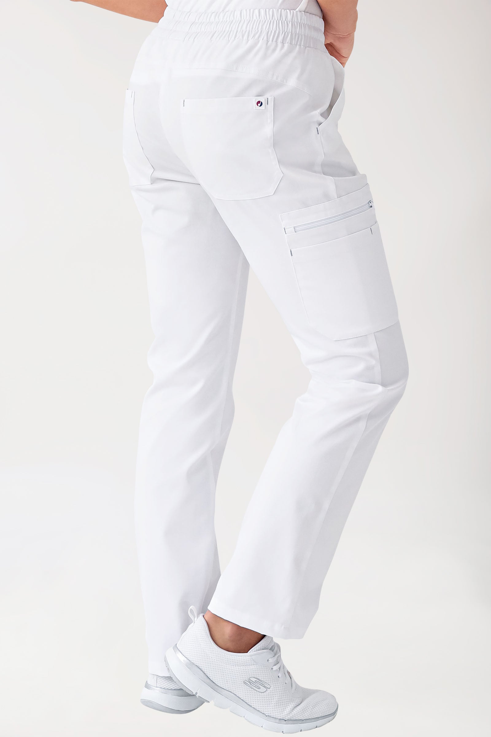 CLINIC STRETCH Hose Damen - gerader Saum Kurzgr. weiss/grau, Rückansicht