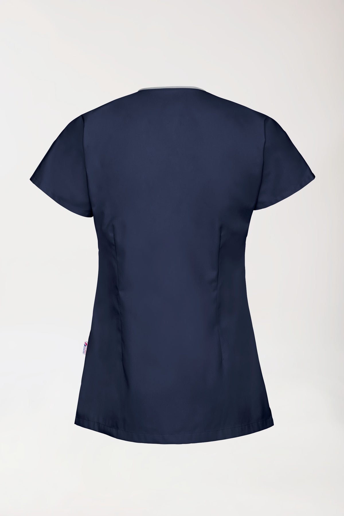 Beauty Kasack Damen - asymmetrische Druckknopfleiste navy/grau, Rückansicht