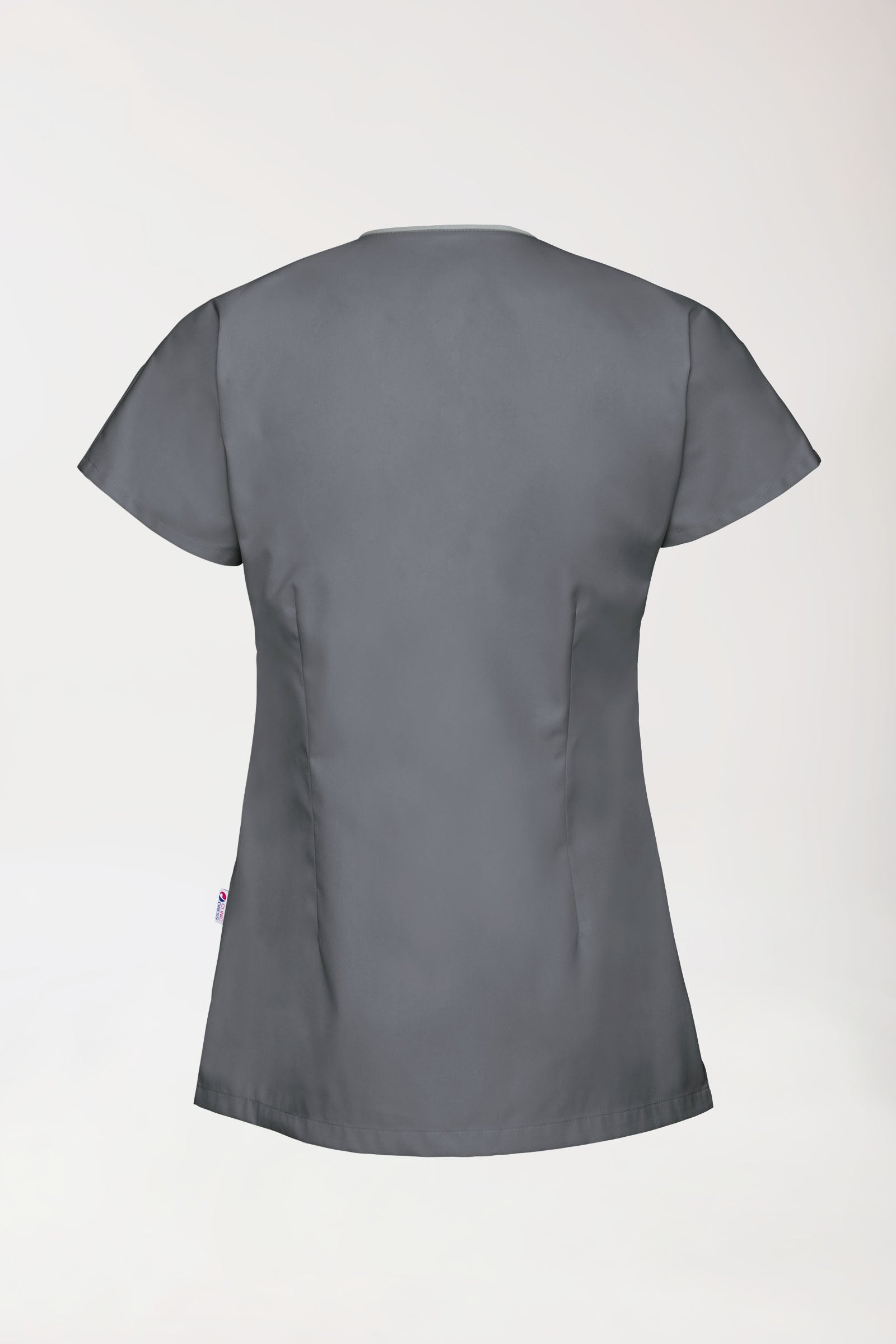 Beauty Kasack Damen - asymmetrische Druckknopfleiste steingrau/grau, Rückansicht