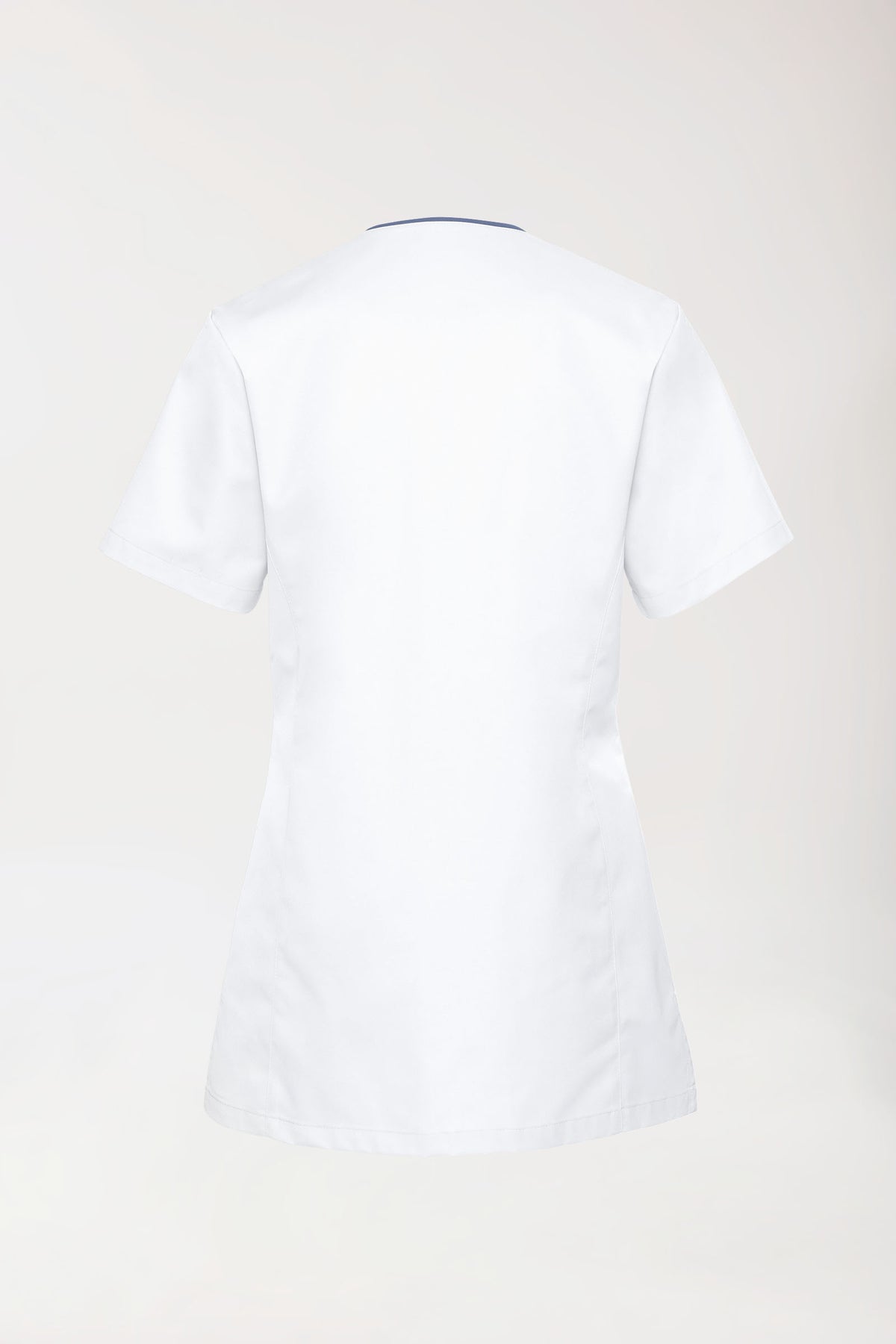 Beauty Kasack Damen - durchgeknöpft weiss/jeansblau, Rückansicht