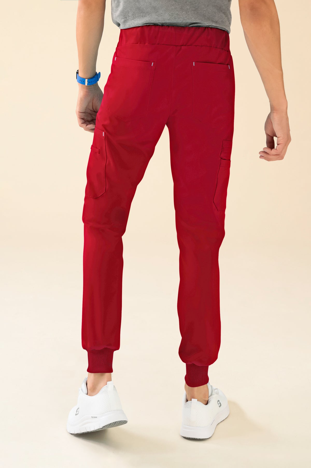 KAERE Hose Herren - Saumbündchen mit Beintaschen rot, Rückansicht
