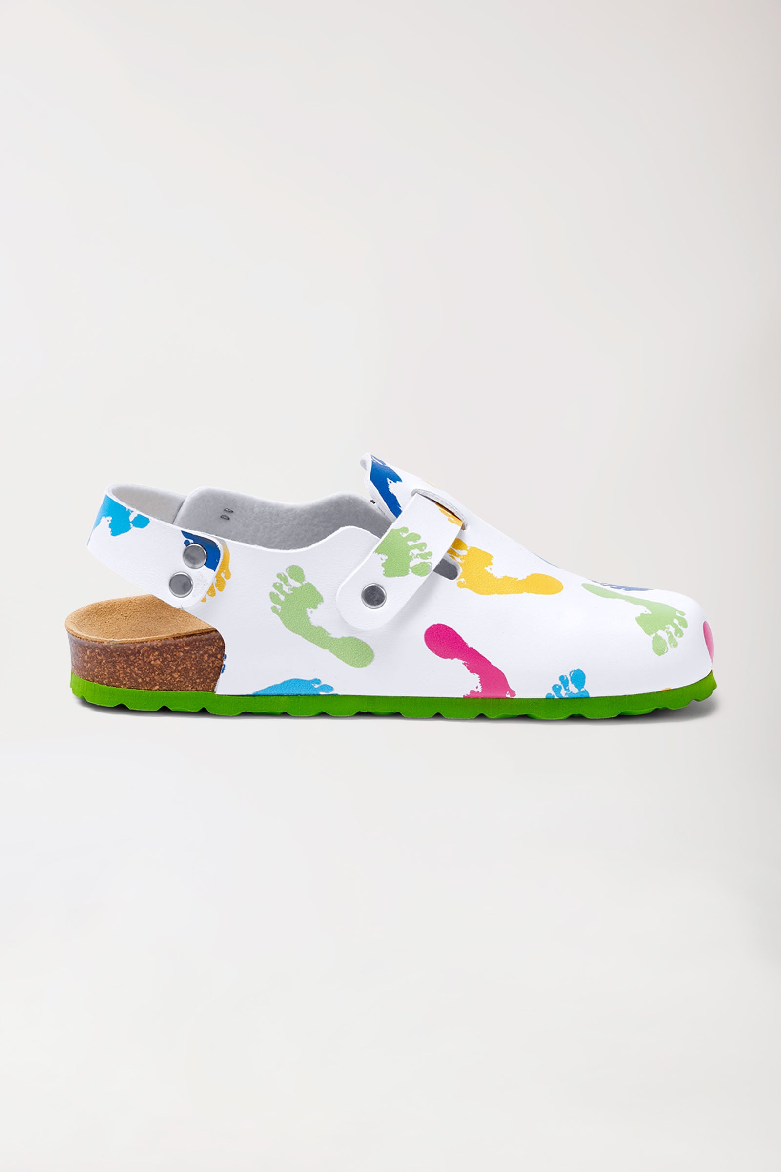 Damen Clog weiss/apfelgrün/bunt