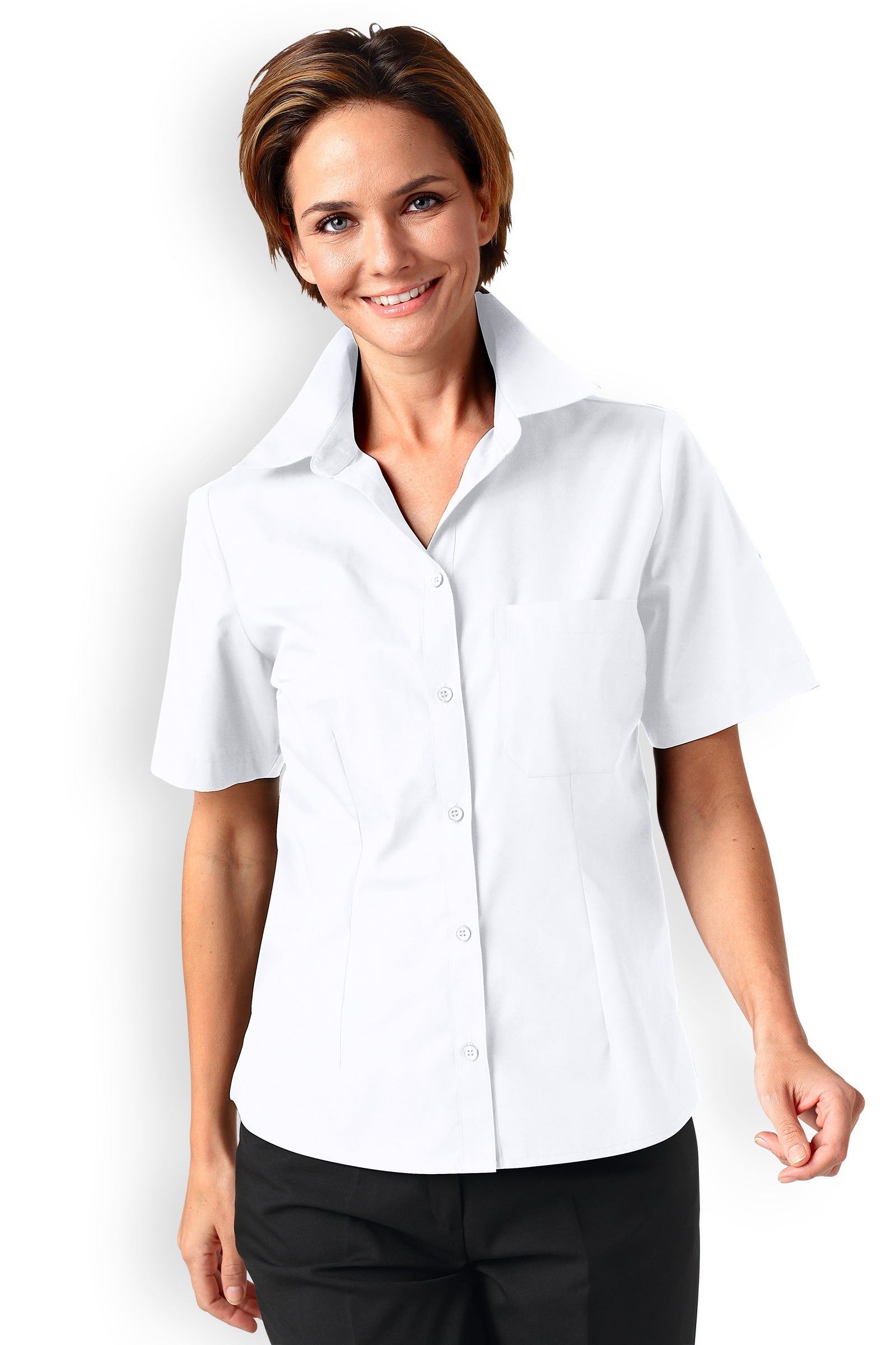 Bluse Weiss Abgerundeter Saum Kurzarm
