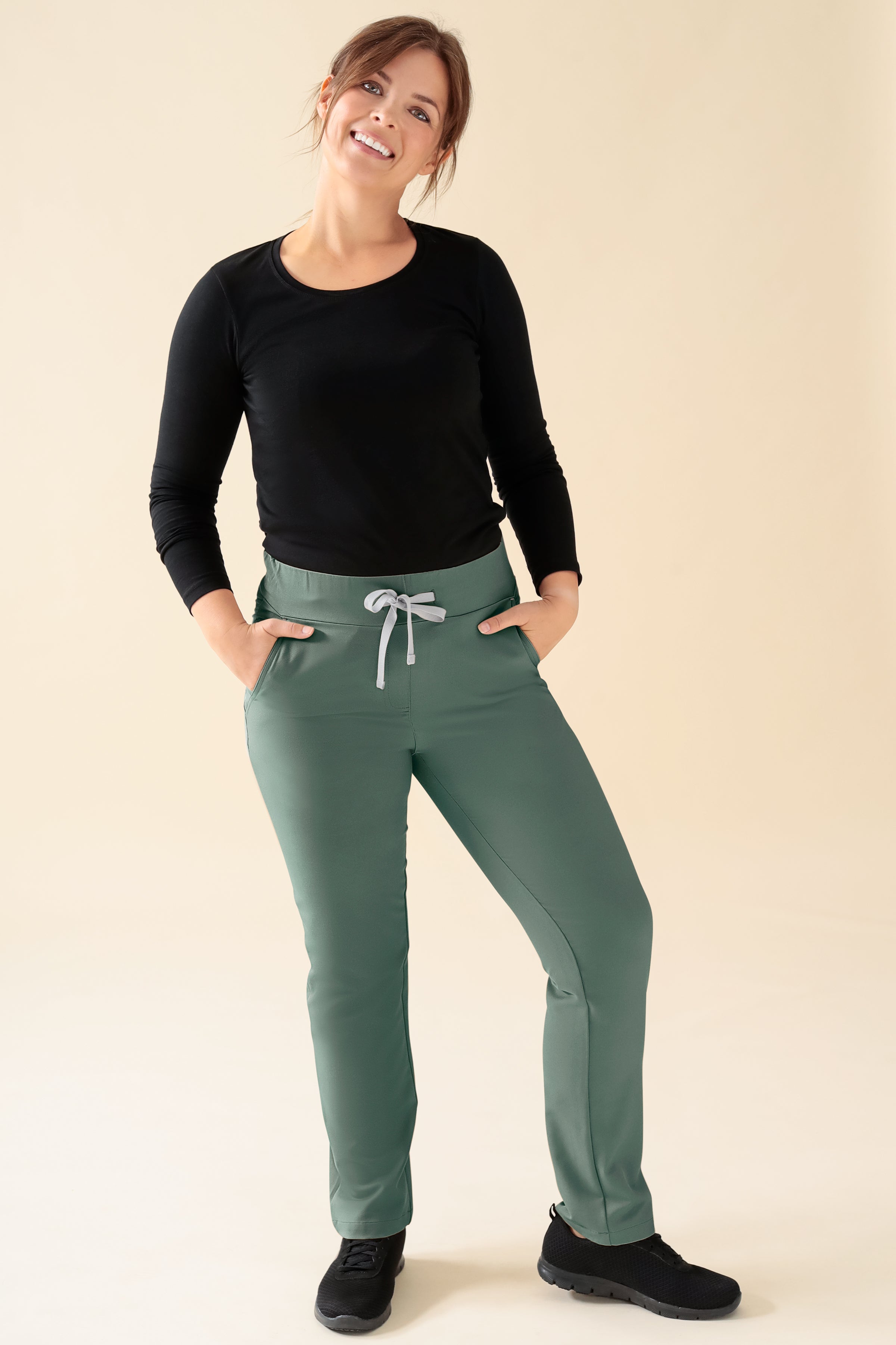 KAERE Hose Damen - gerader Saum Kurzgr. ohne Beintaschen dunkelgrün, Vorderansicht