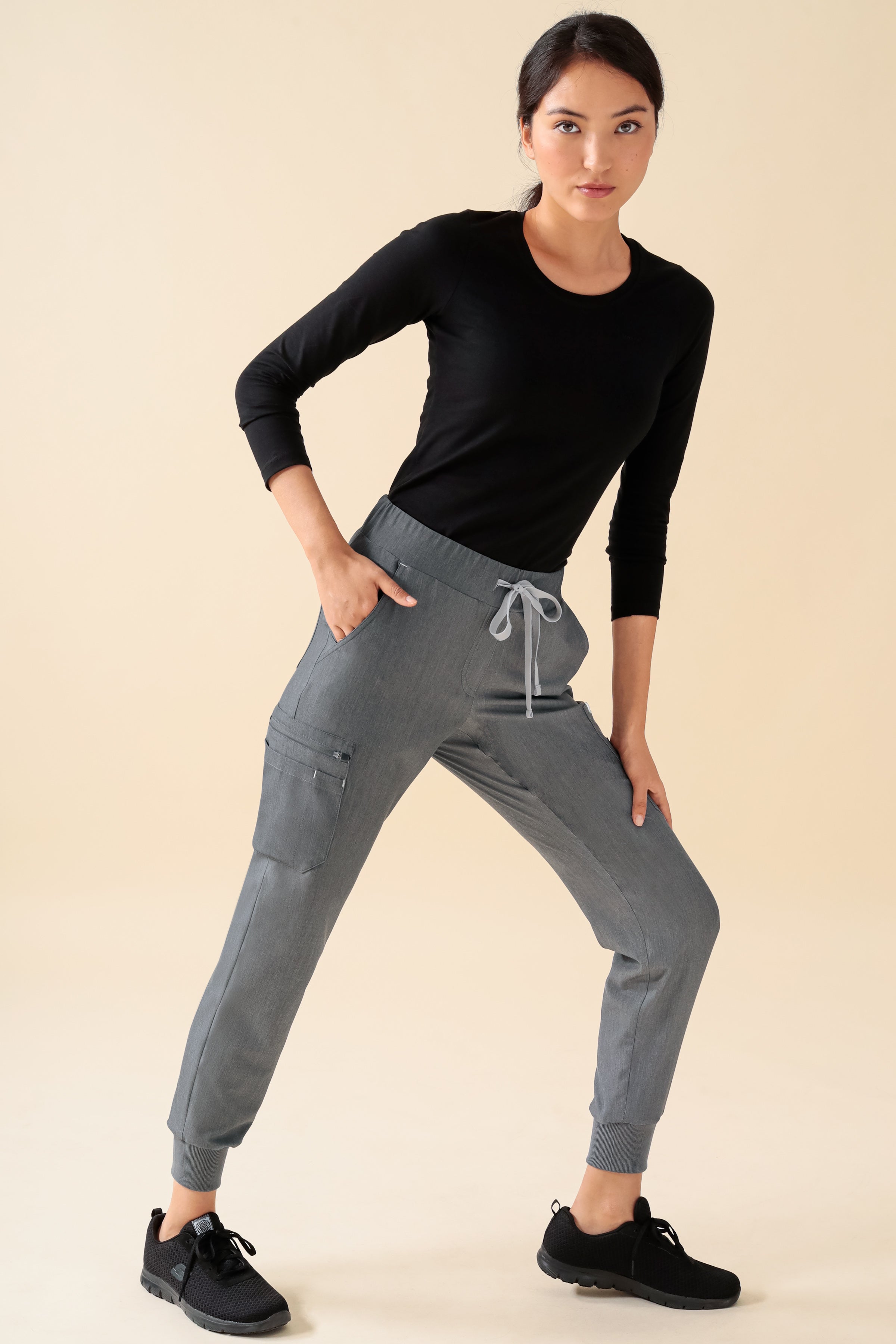 KAERE Hose Damen - Saumbündchen mit Beintaschen grau melange, Vue de face