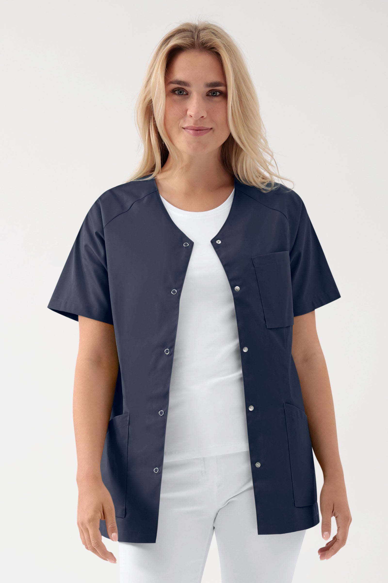 Kasack Damen - Druckknopfleiste navy, Vorderansicht