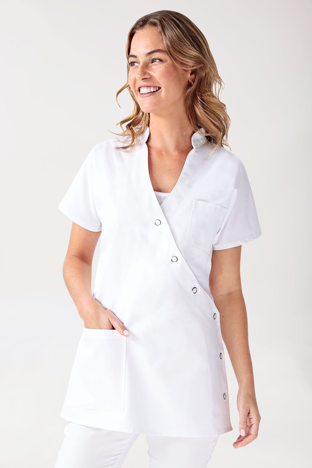 JUST STRONG Kasack Damen - Druckknopfleiste weiss, Vue de face