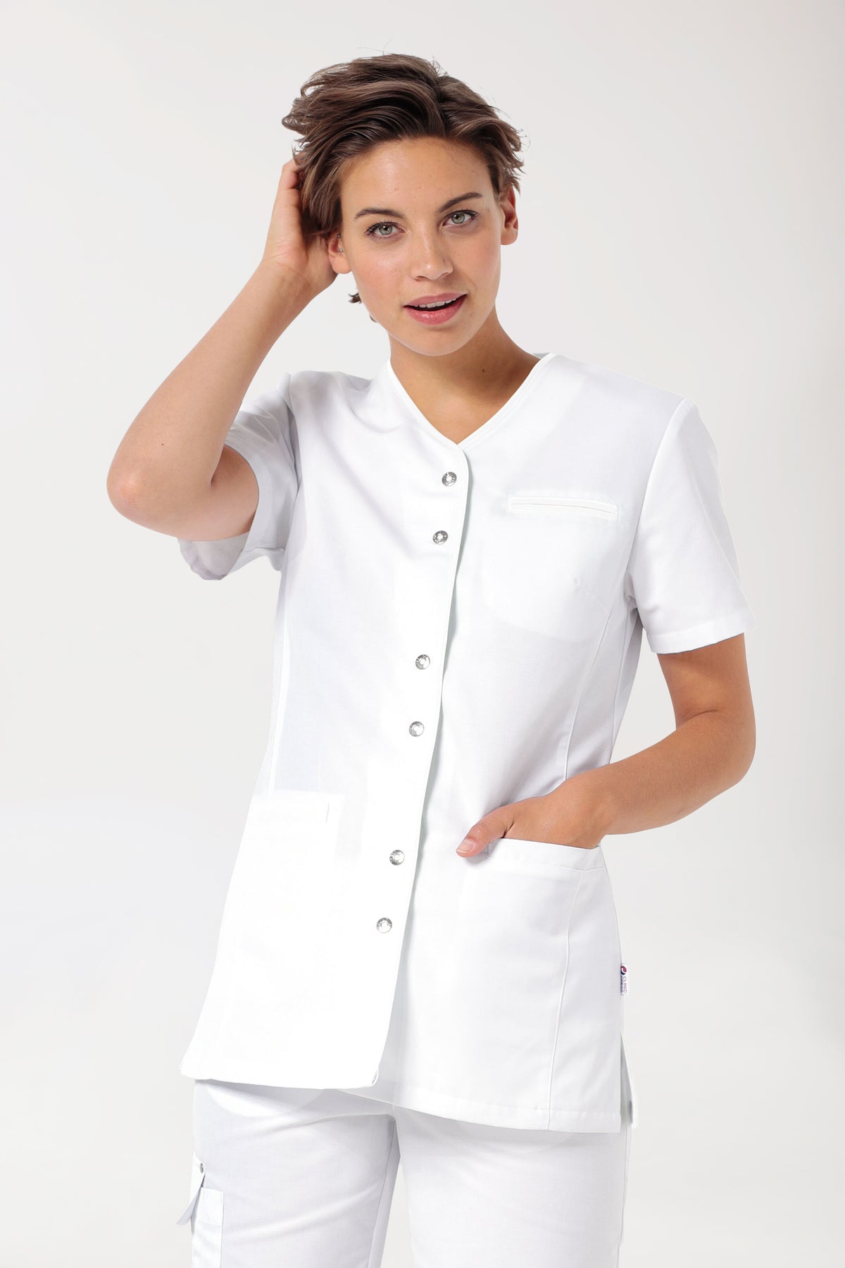 Beauty Kasack Damen - Druckknopfleiste weiss, Vue de face