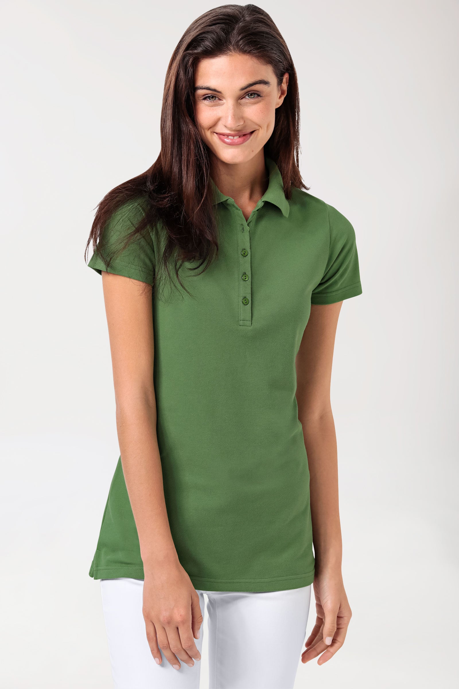 Stretch Longshirt Damen - Polokragen wiesengrün, Vue de face