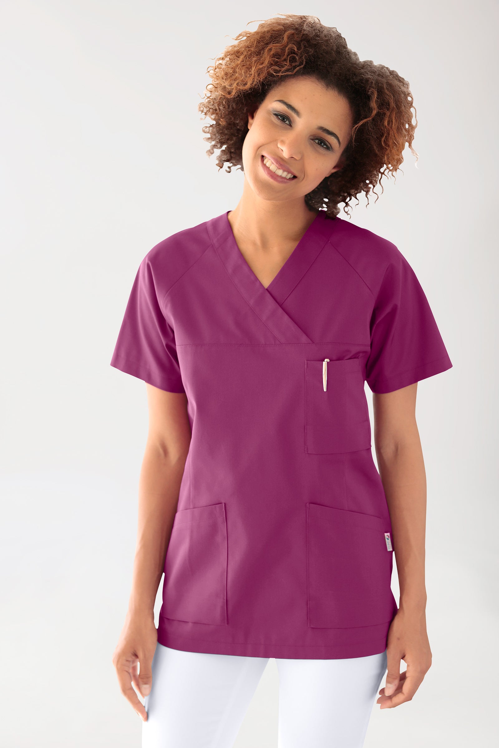CORE Schlupfkasack Damen - 3er-Pack - V-Ausschnitt berry, Vorderansicht