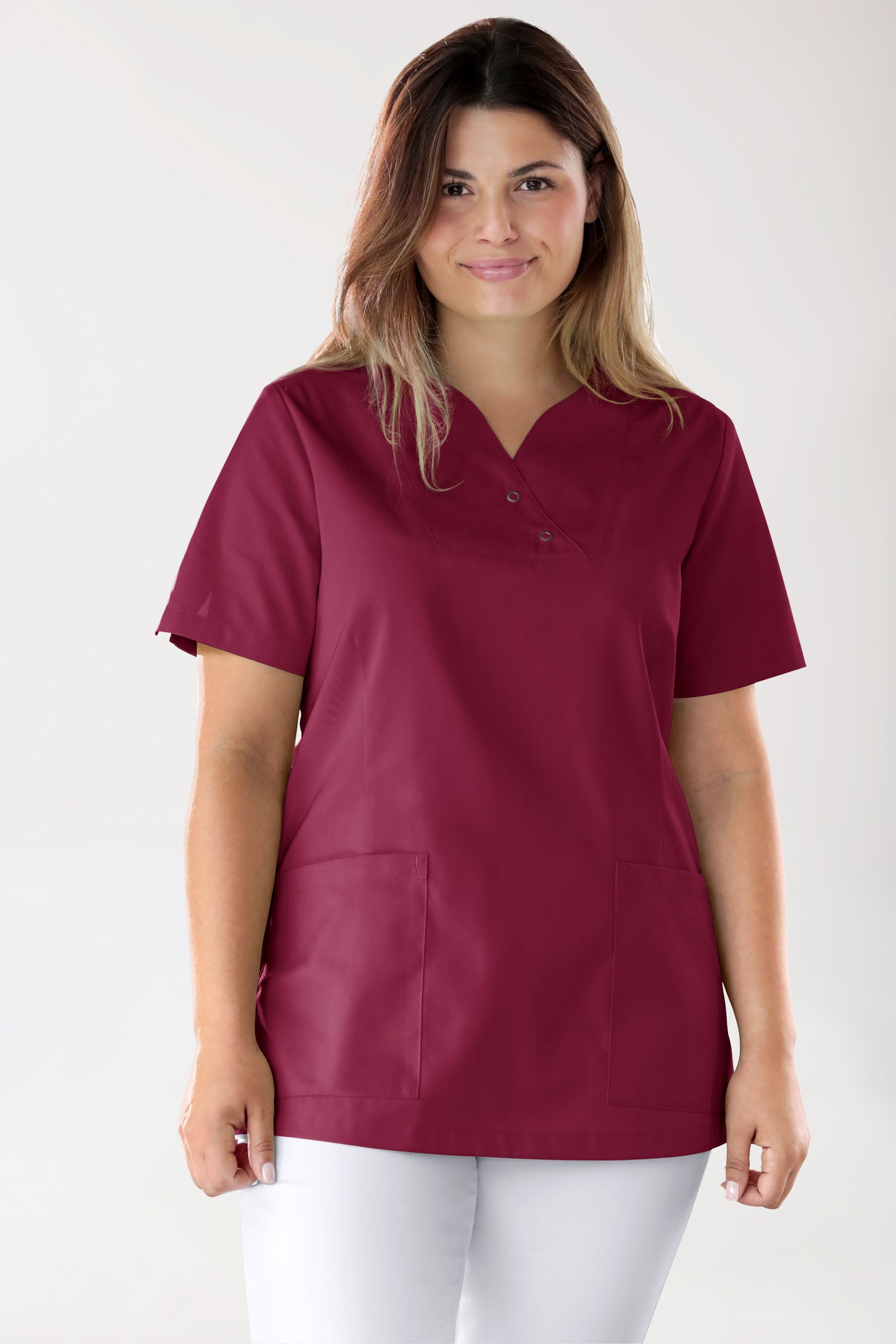 CORE Schlupfkasack Damen curved fit - mit Druckknöpfen bordeaux, Vue de face