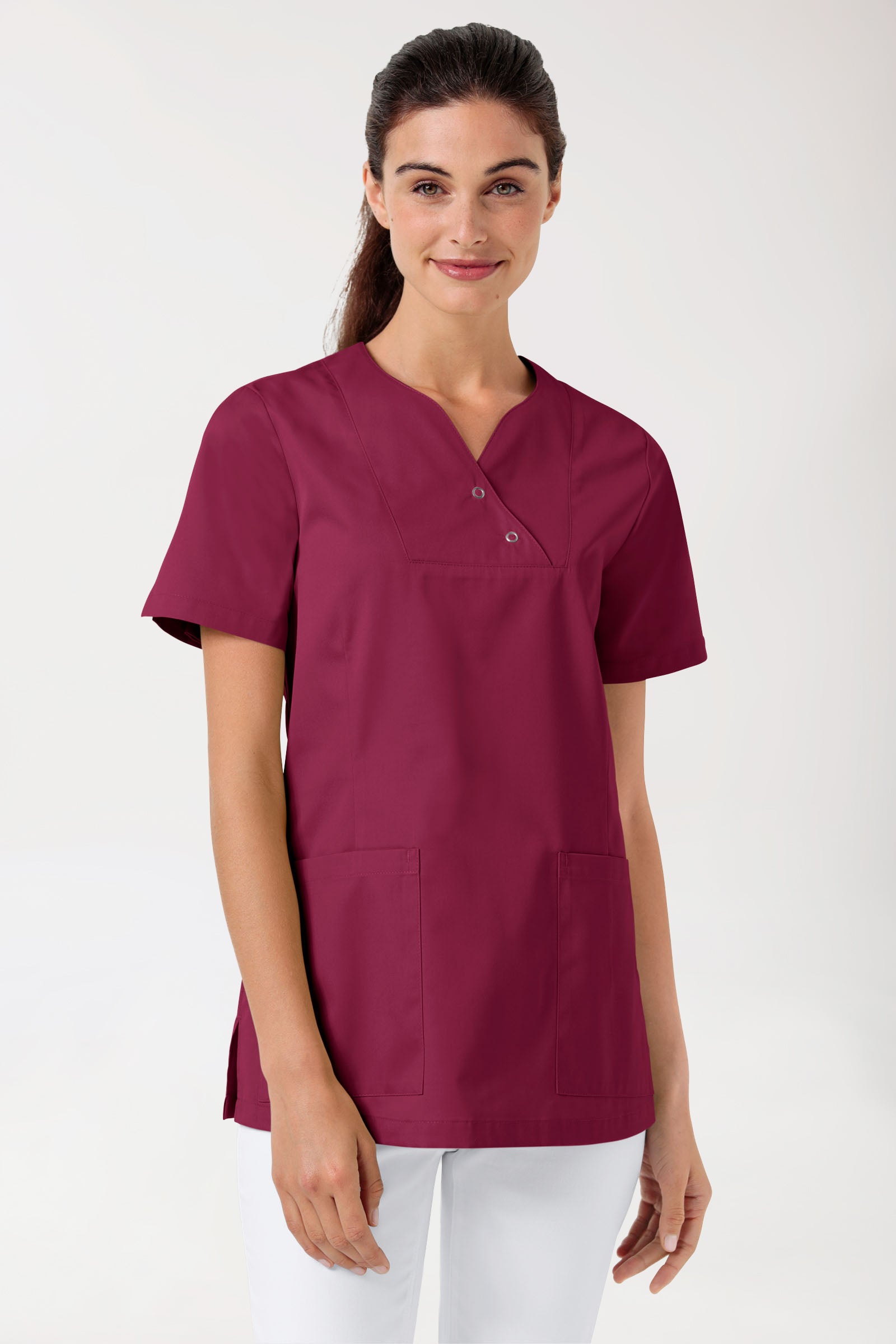 CORE Schlupfkasack Damen curved fit - mit Druckknöpfen bordeaux, Vue de face
