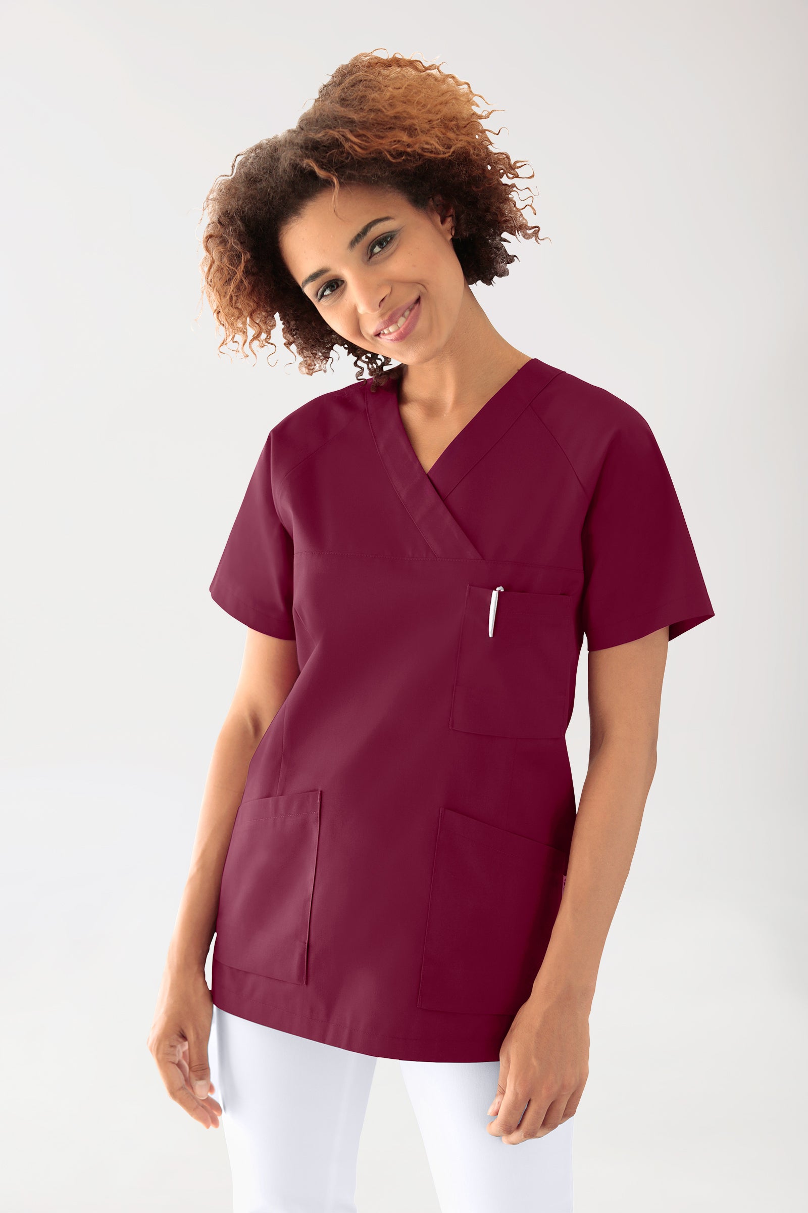 CORE Schlupfkasack Damen - 3er-Pack - V-Ausschnitt bordeaux, Vorderansicht
