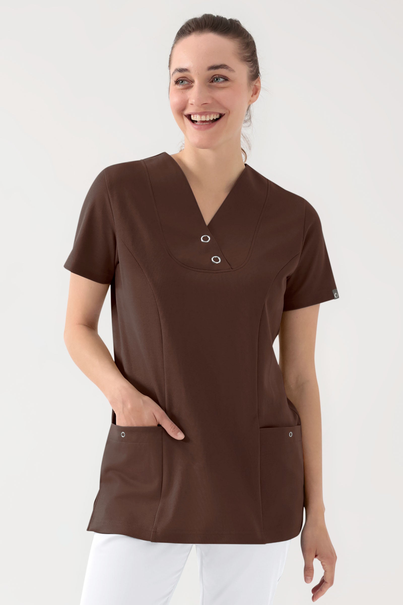 COMFY FLEX Stretch Schlupfkasack Damen - mit Druckknöpfen coffee