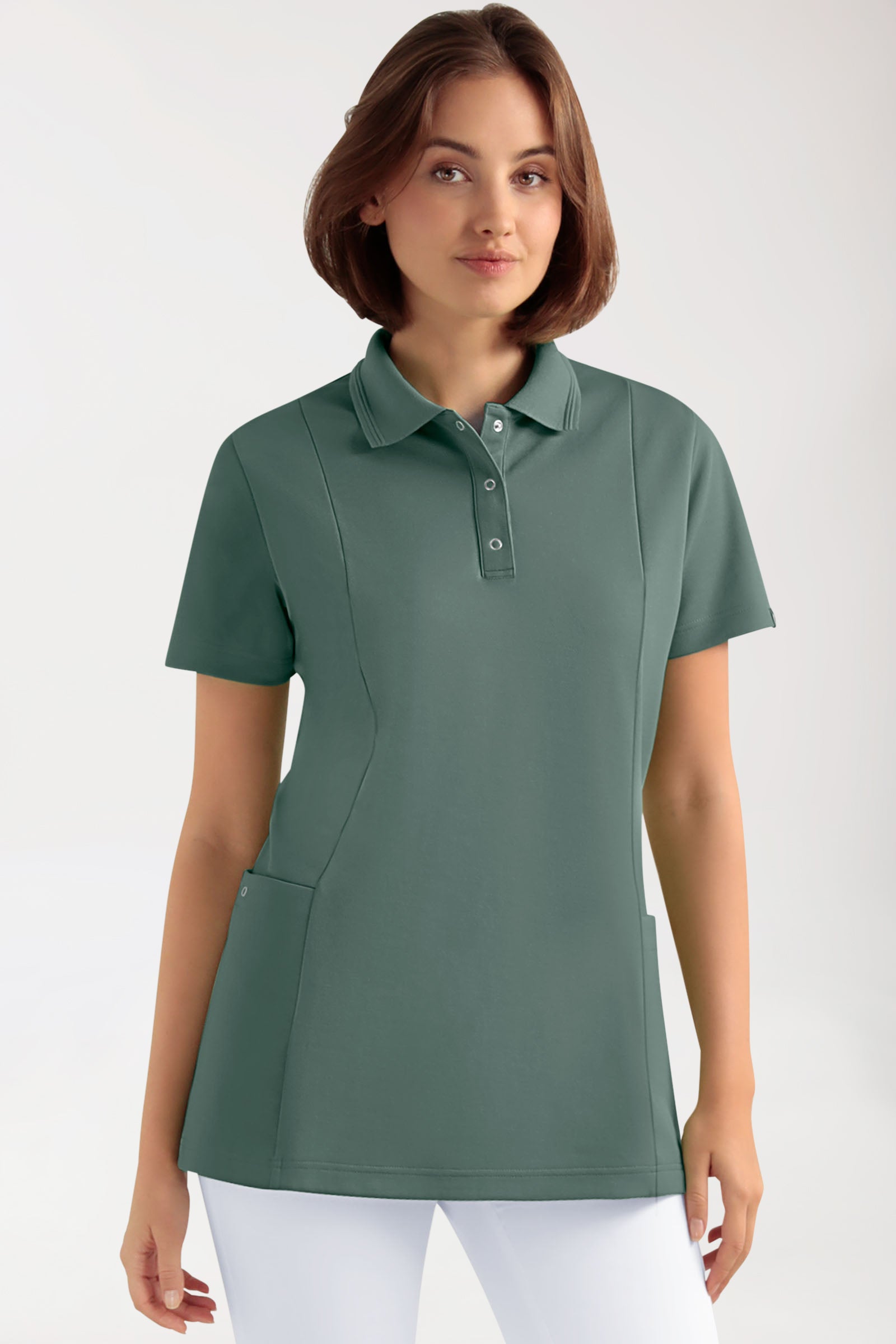 COMFY FLEX Stretch Schlupfkasack Damen - Polokragen dunkelgrün, Vue de face