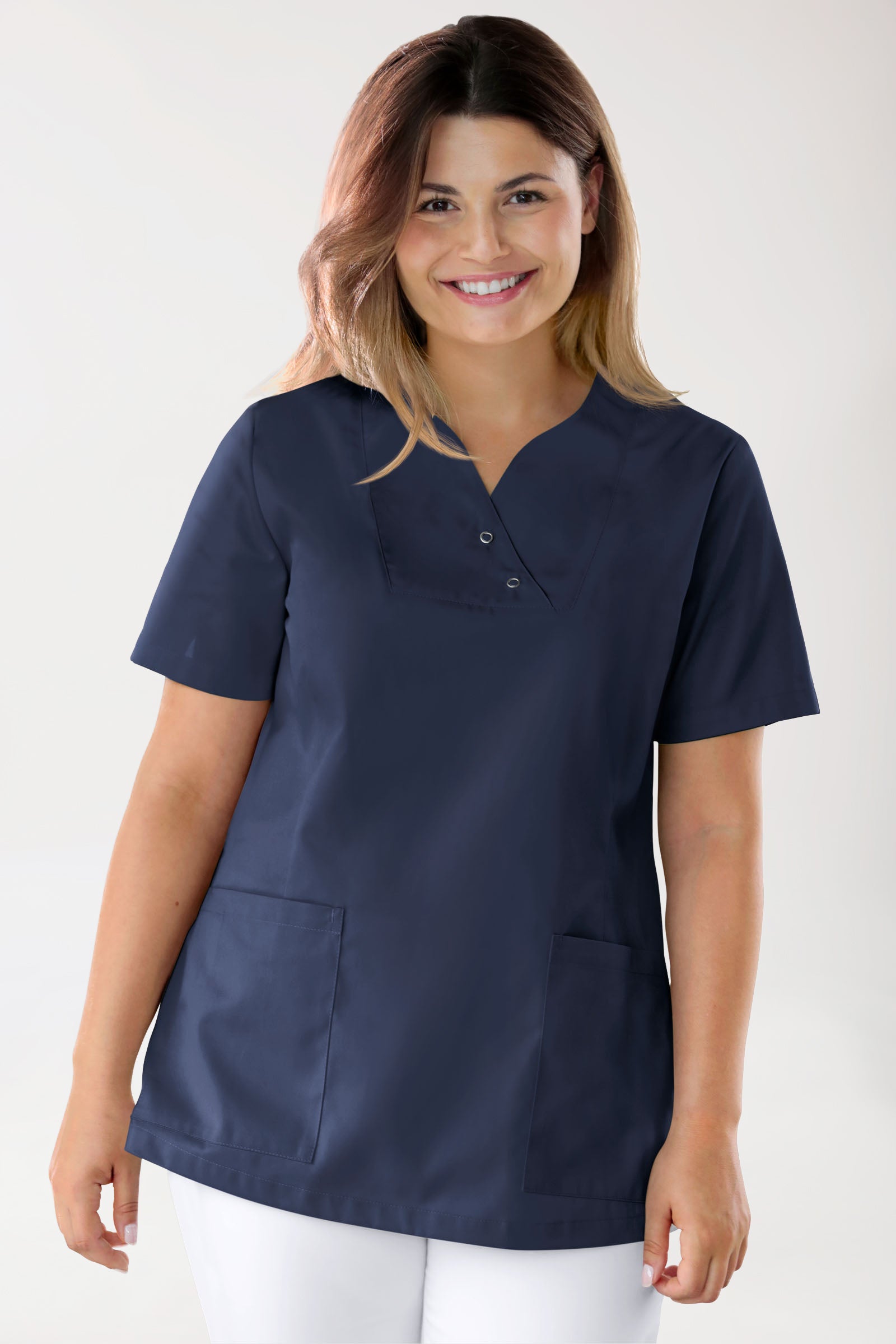 CORE Schlupfkasack Damen curved fit - mit Druckknöpfen navy, Vorderansicht