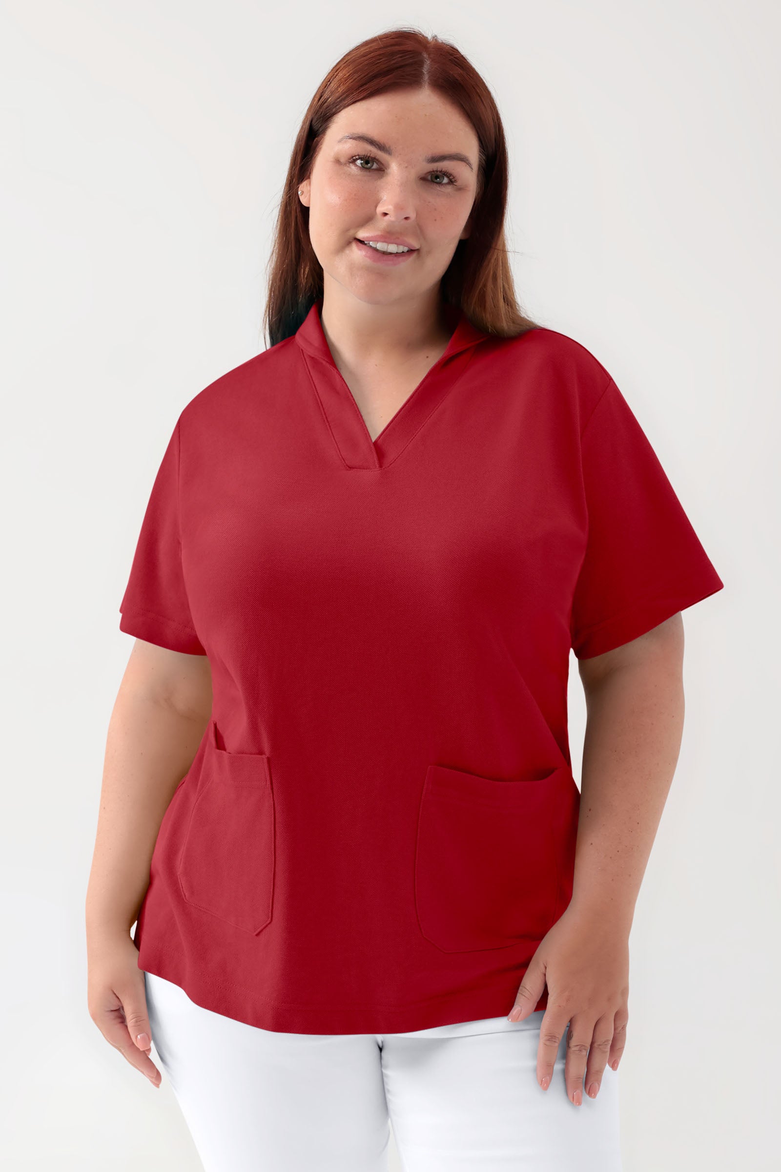 COMFY FLEX Stretch Schlupfkasack Damen - Schalkragen rot