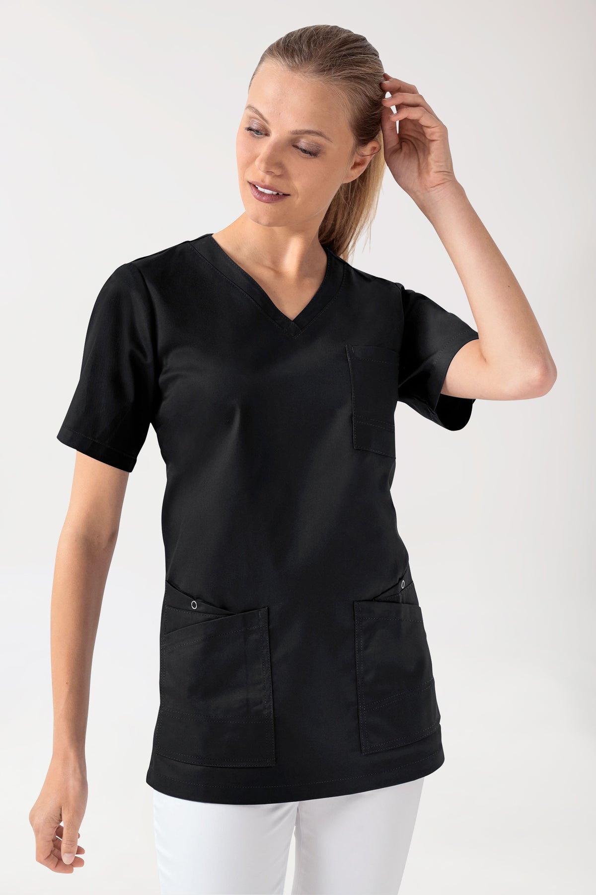 CLINIC STRETCH Schlupfkasack Damen - 1/2 Arm schwarz, Vue de face