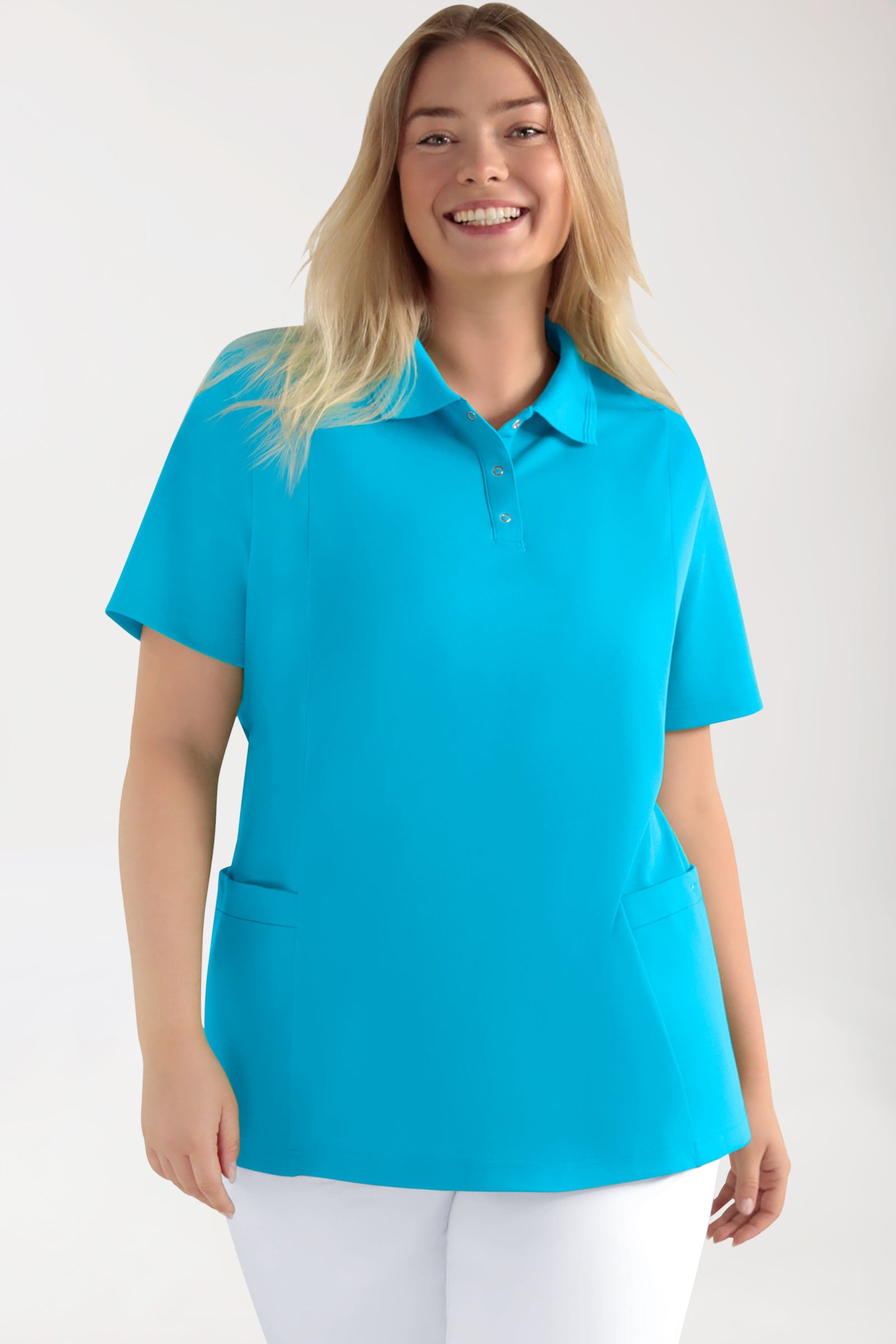 COMFY FLEX Stretch Schlupfkasack Damen - Polokragen türkis, Vue de face