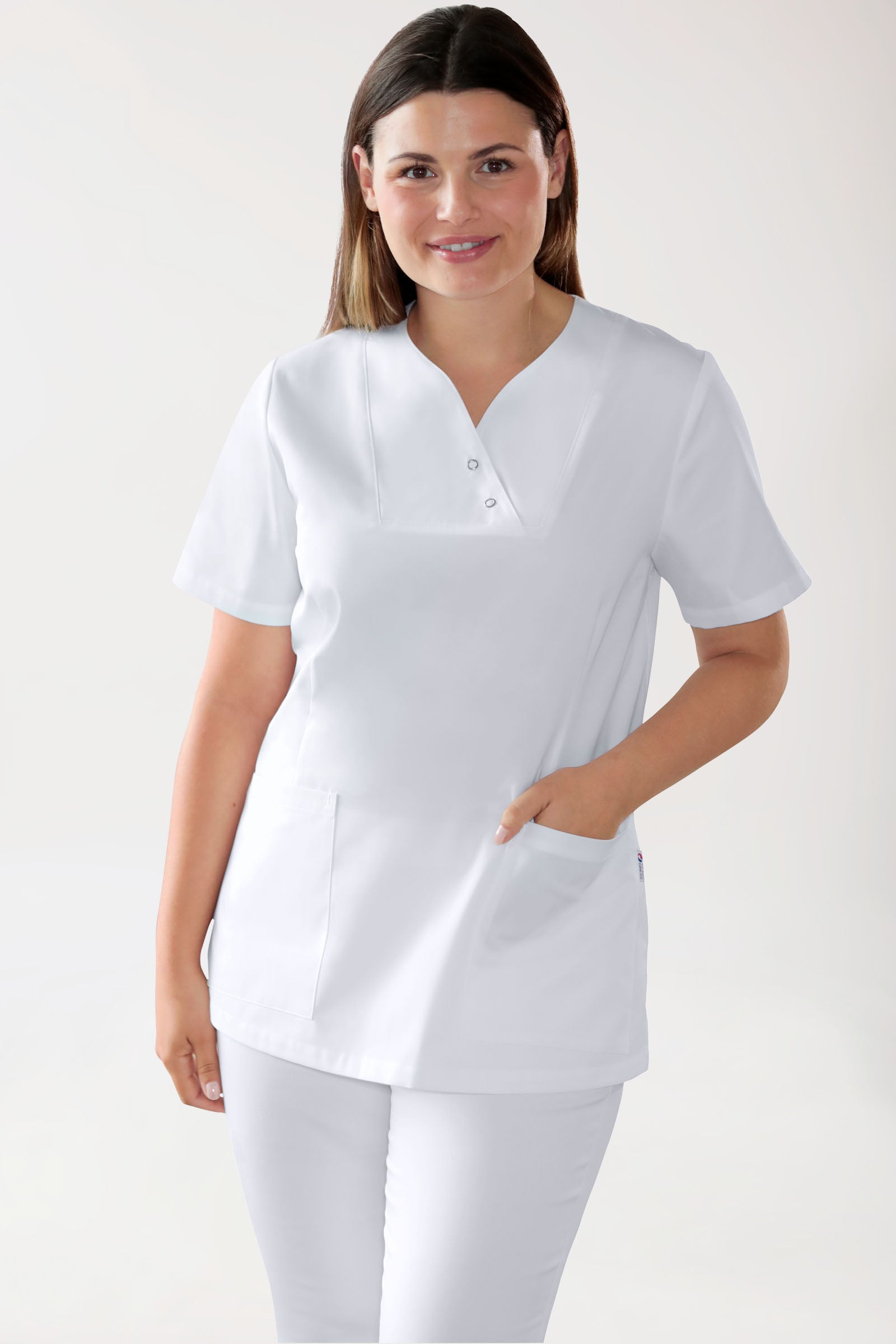 CORE Schlupfkasack Damen curved fit - mit Druckknöpfen weiss, Vorderansicht