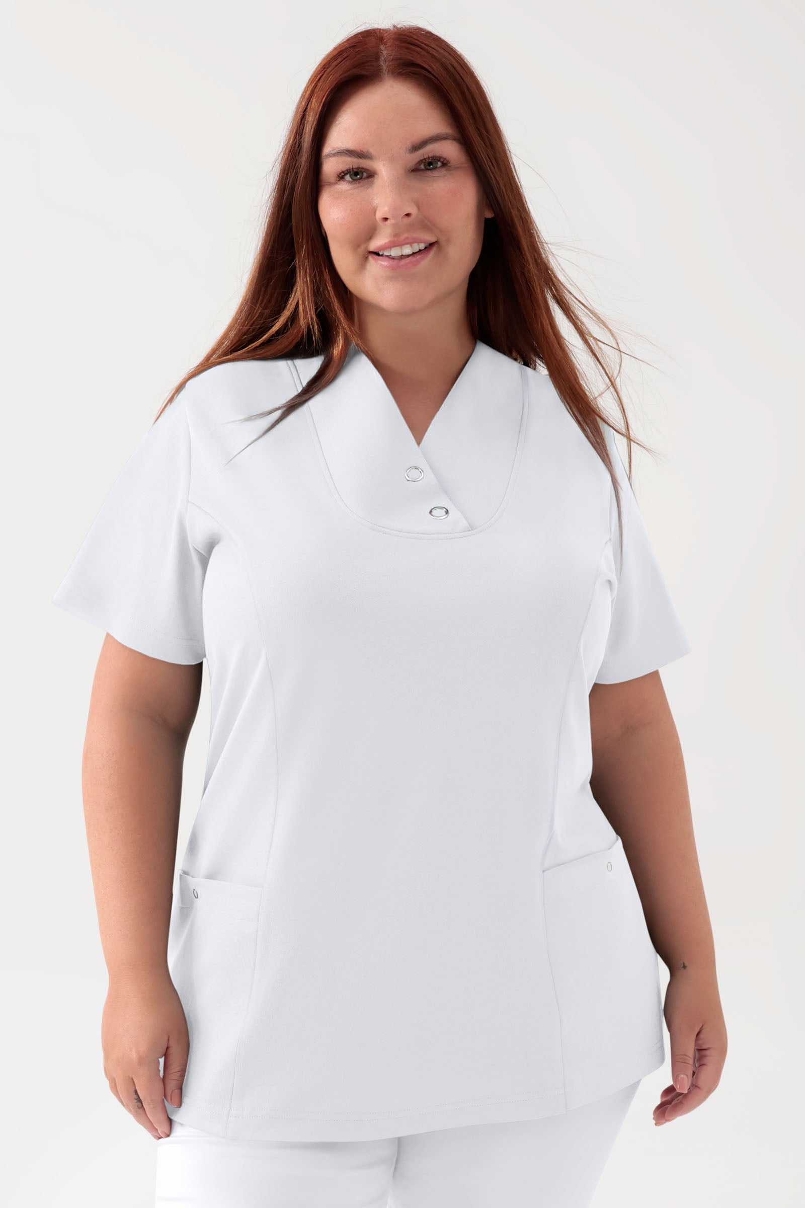 COMFY FLEX Stretch Schlupfkasack Damen - mit Druckknöpfen weiss